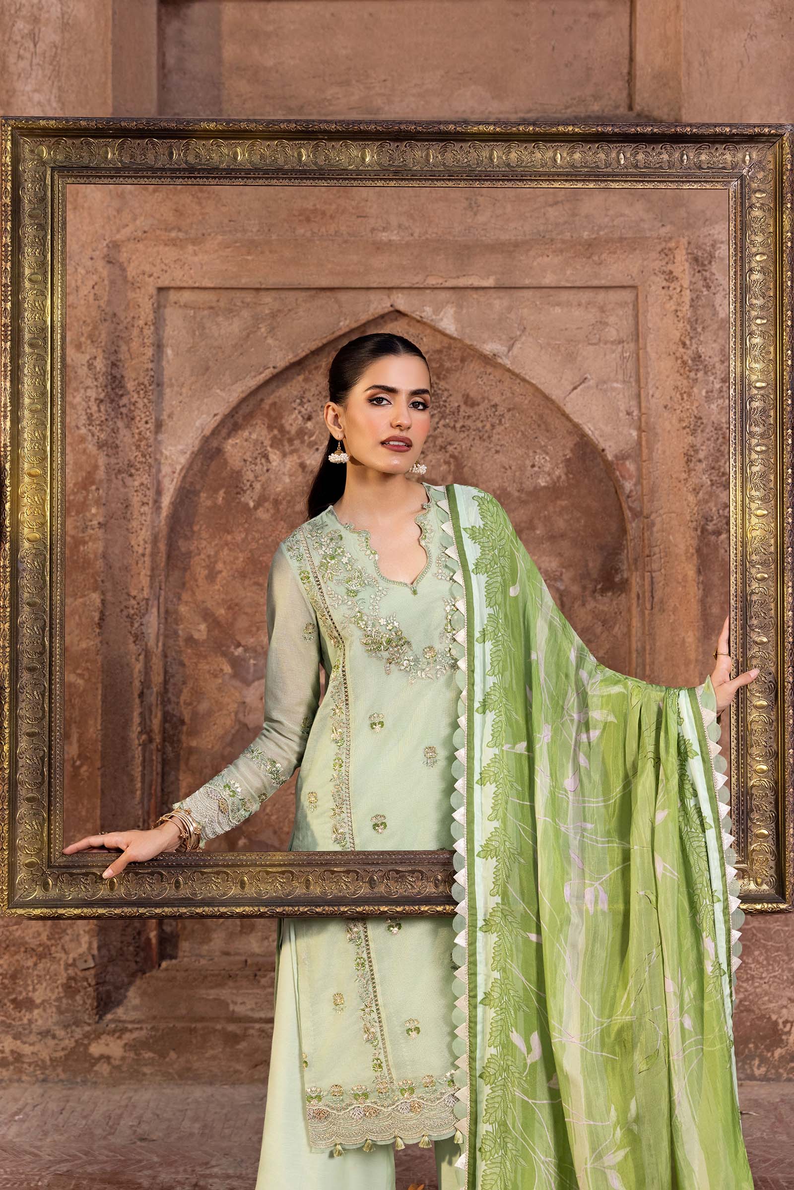 MARIA.B MBasics Festive β Embroidered Silk Cotton Net Suit - MBFU801 - Image 2