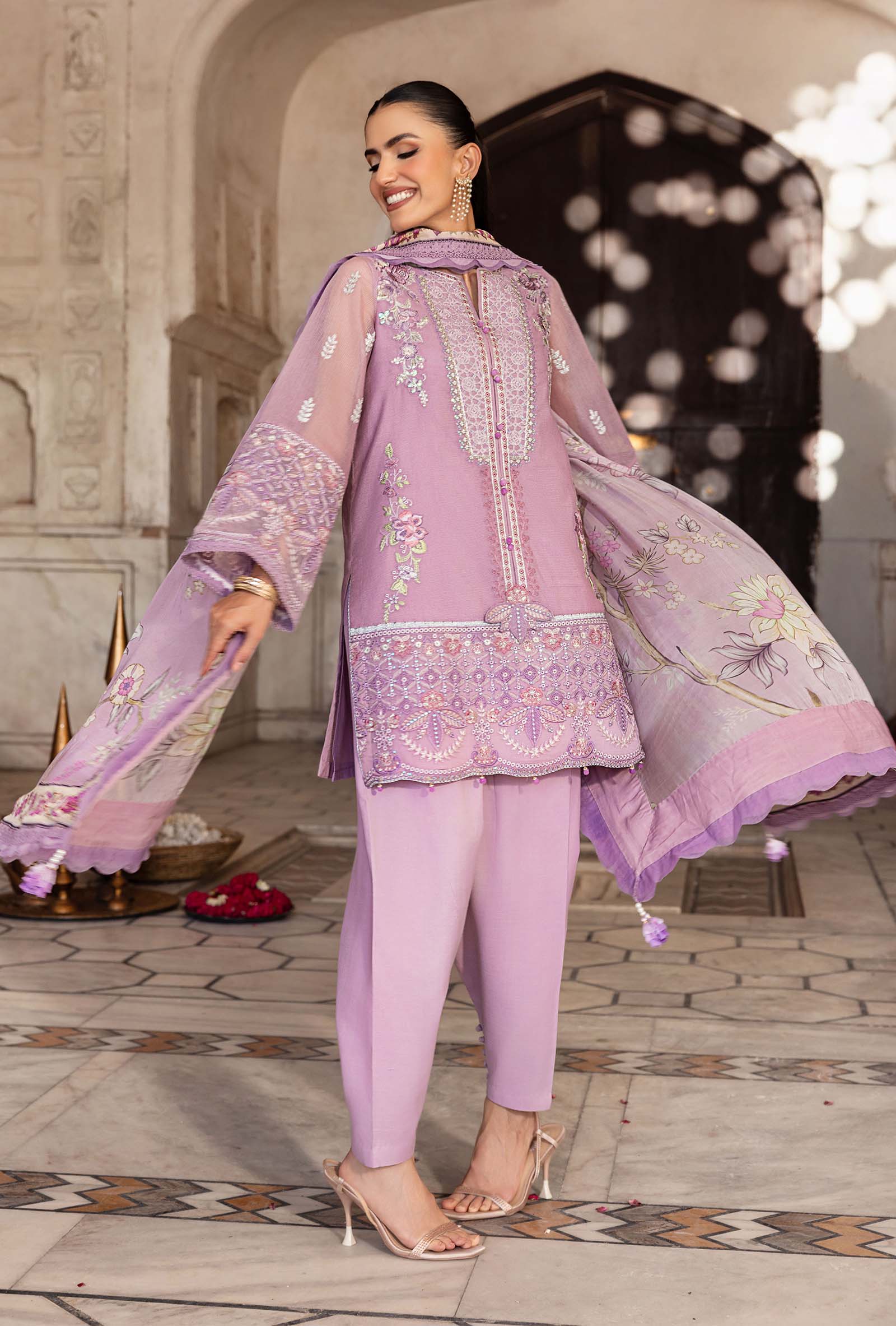 MARIA.B MBasics Festive – Embroidered Silk Cotton Net Suit - MBFU802 - Image 4