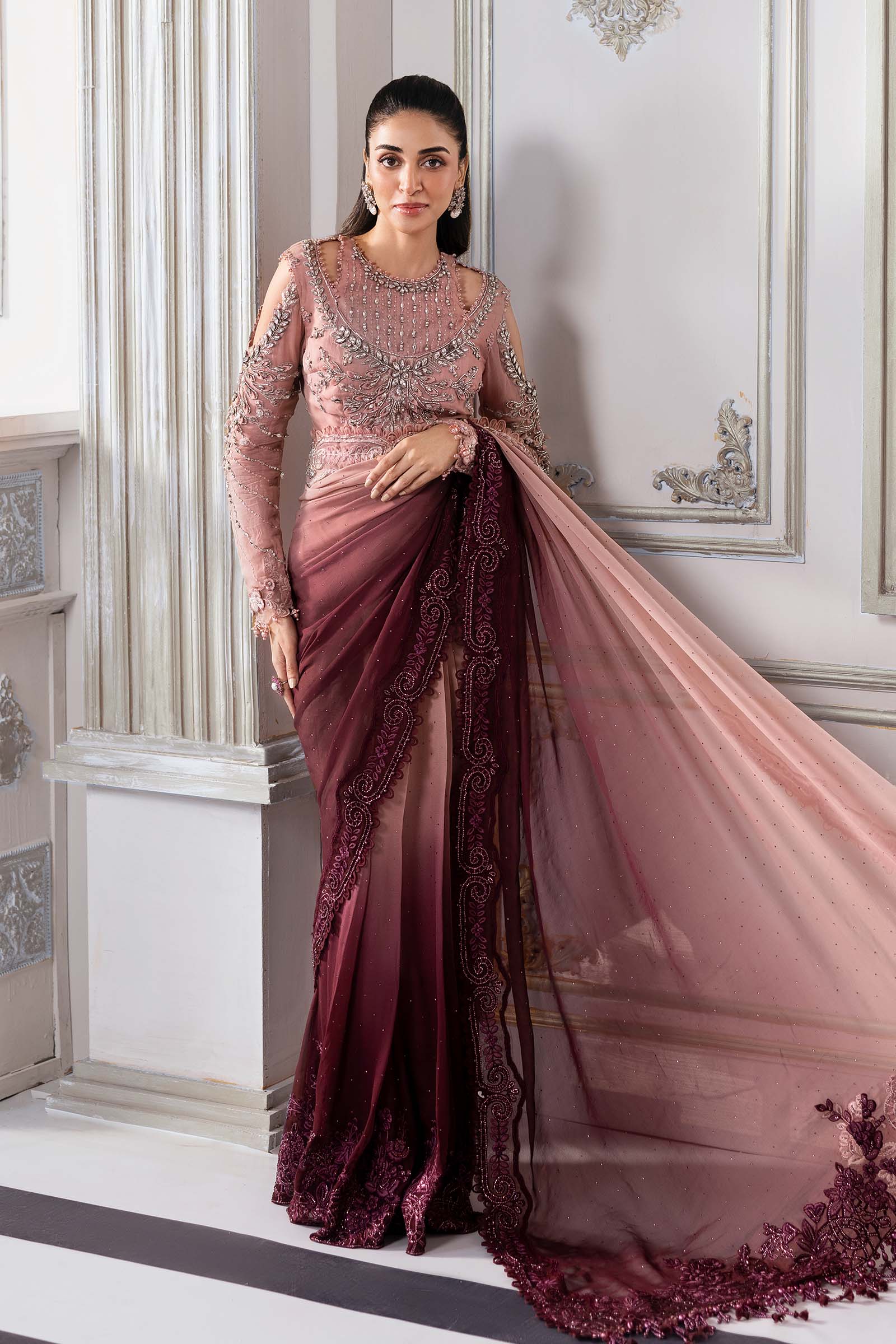 MARIA.B Mbroidered Luxury Formals – Embroidered Chiffon Saree | BD-3001 - Image 2