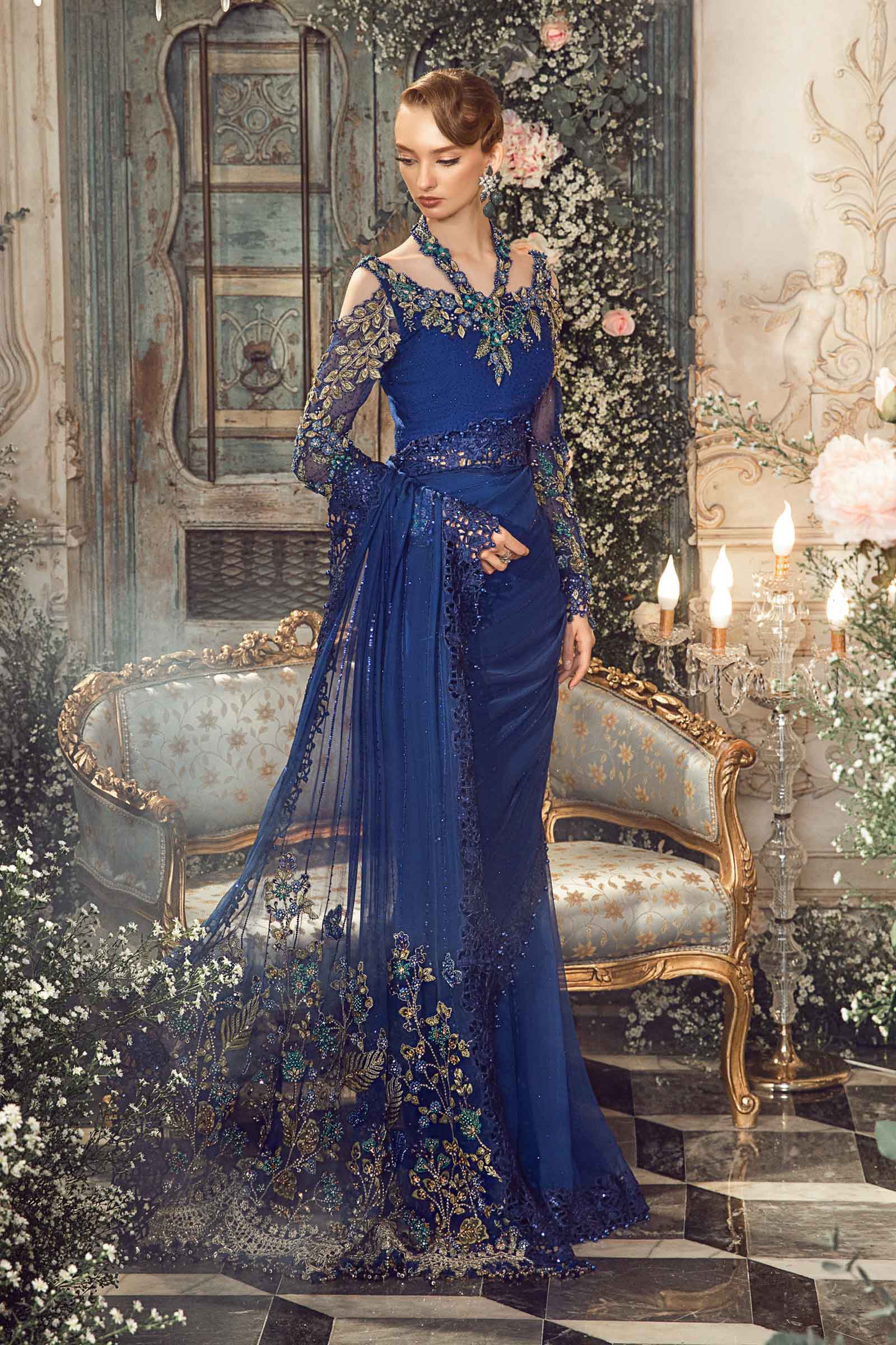 MARIA.B MBroidered Luxury Wedding Formals – Cobalt Blue BD-2704 - Image 3