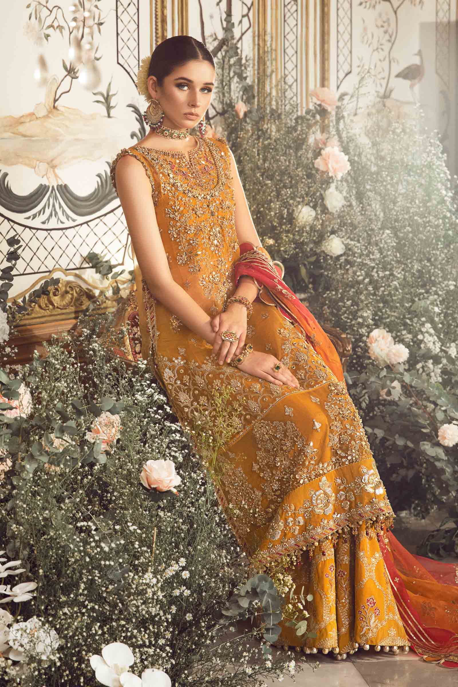 MARIA.B MBroidered Luxury Wedding Formals – Mustard BD-2707 - Image 3