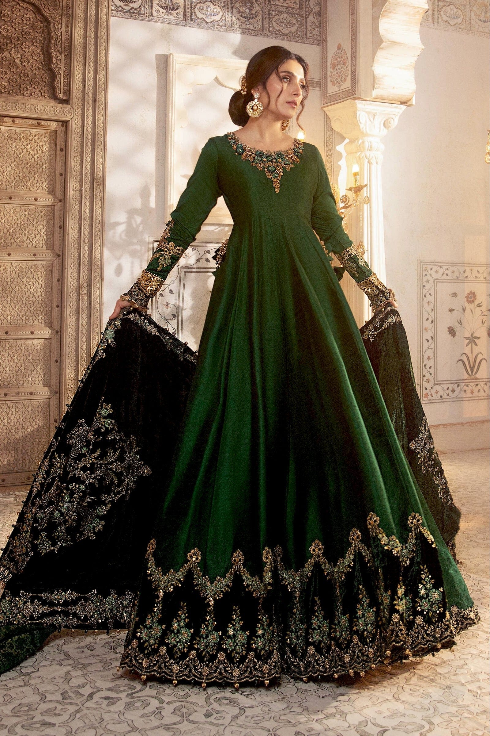 MARIA.B. MBroidered Wedding Collection – Teal and Warm green (BD-2307) - Image 3