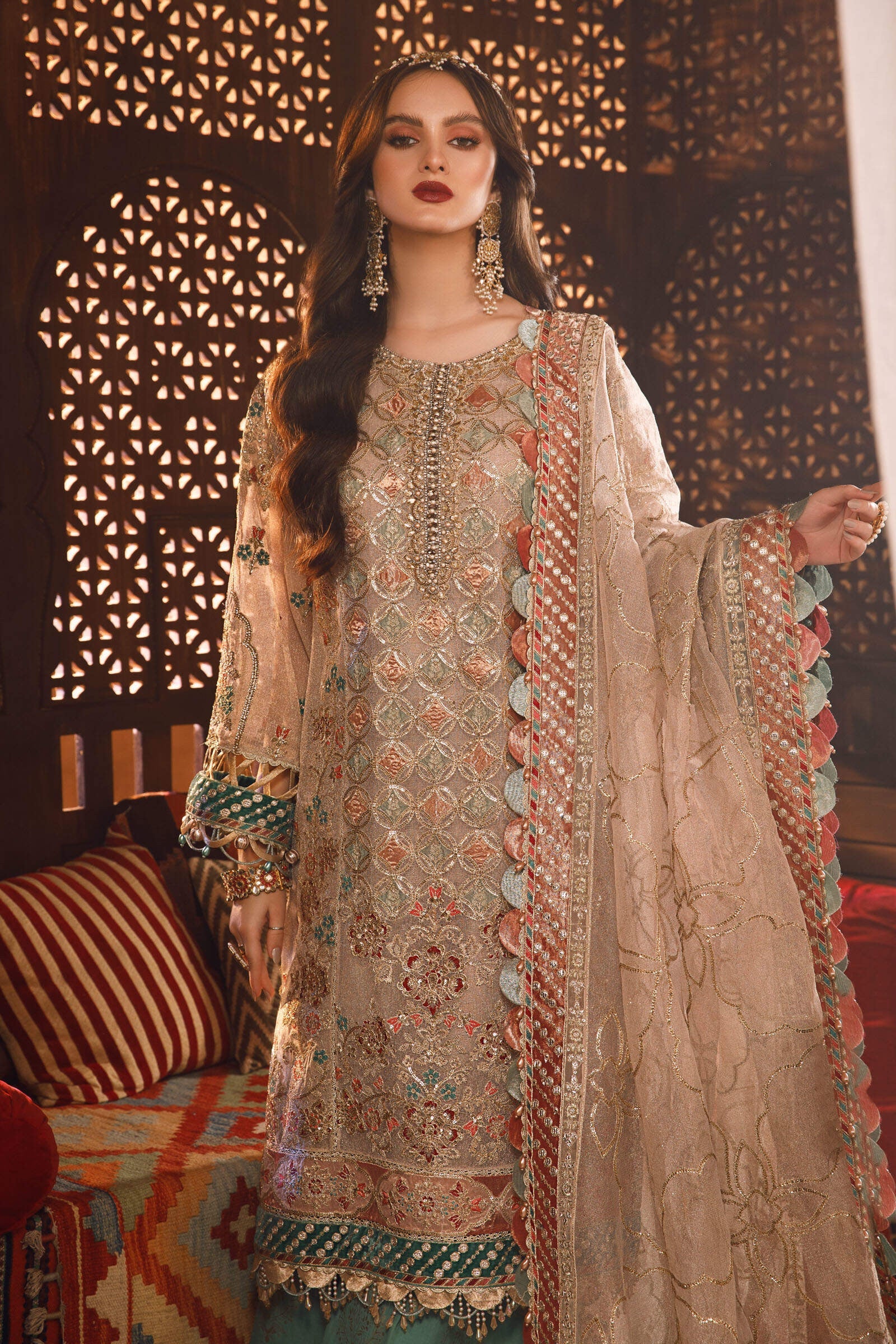 MARIA.B MBroidered Wedding Edition – Off White with Sea Green (BD-2507) - Image 3