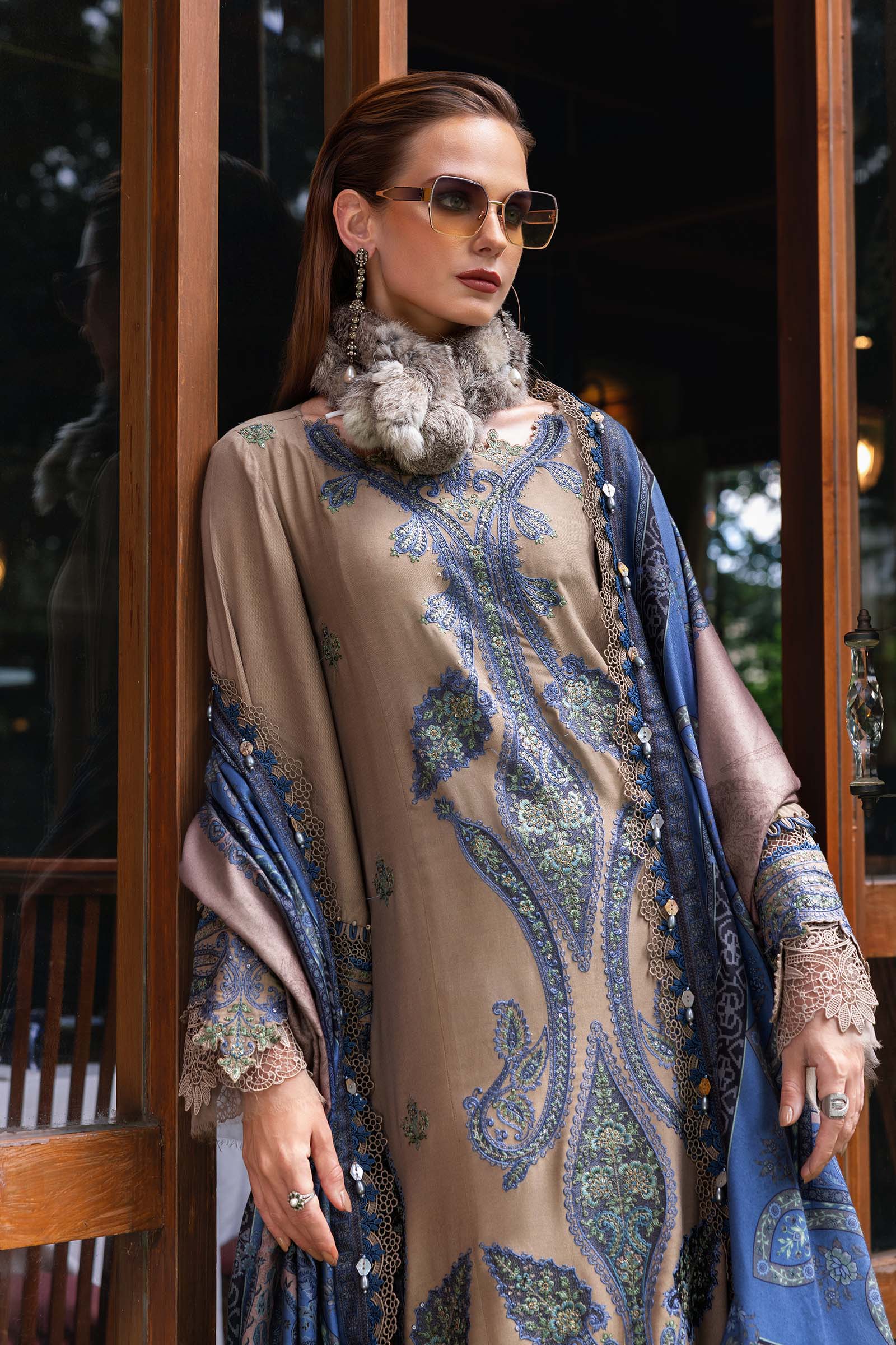MARIA.B MPrints Winter – Embroidered Twill Linen Suit MPT-2806-A - Image 4
