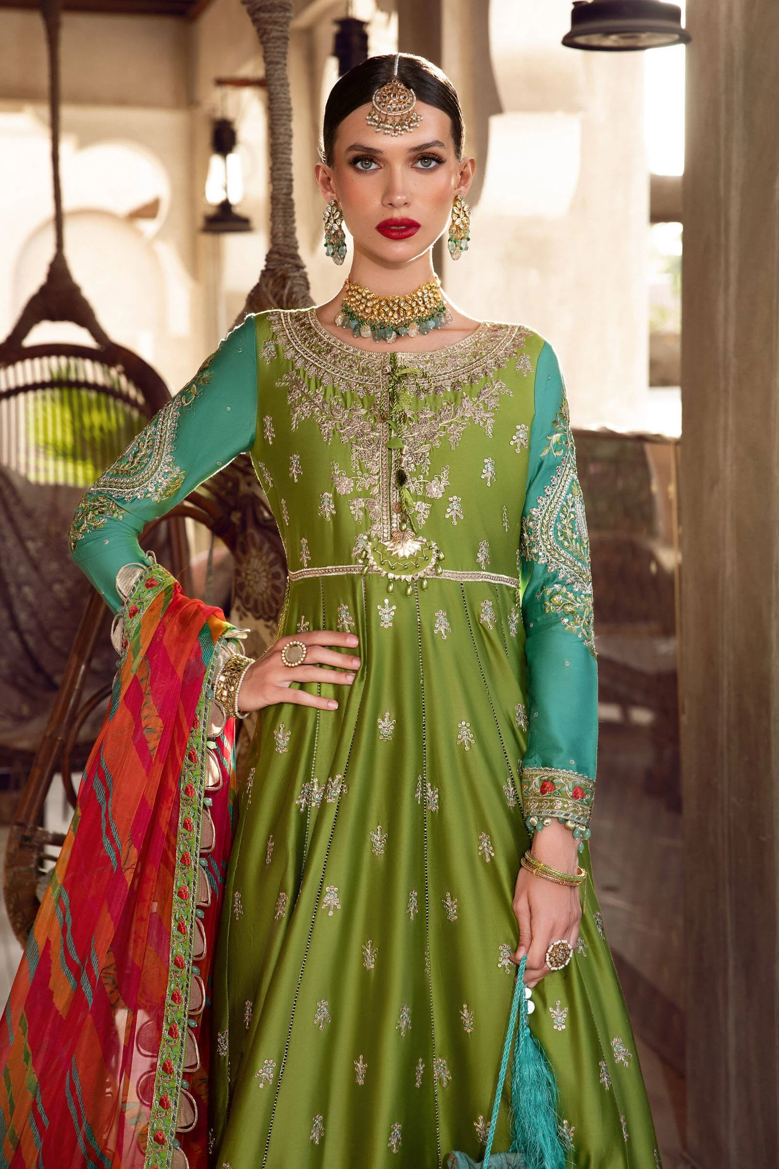 MARIA.B Sateen Fall Collection 2022 – CST-502-Green and Ferozi