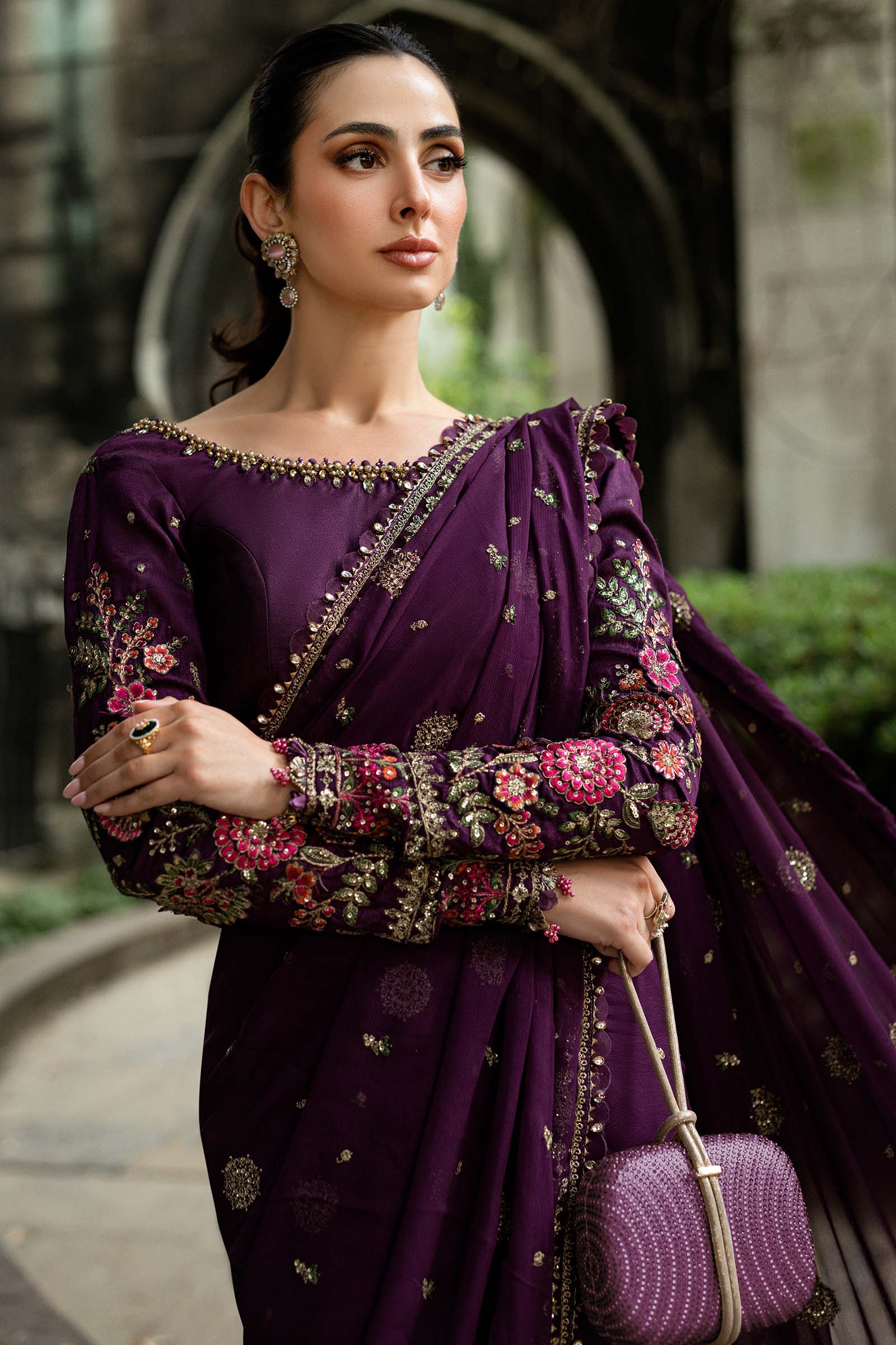 MARIA.B Soiree Luxury Formals – Embroidered Chiffon Saree WF-09-01 - Image 5