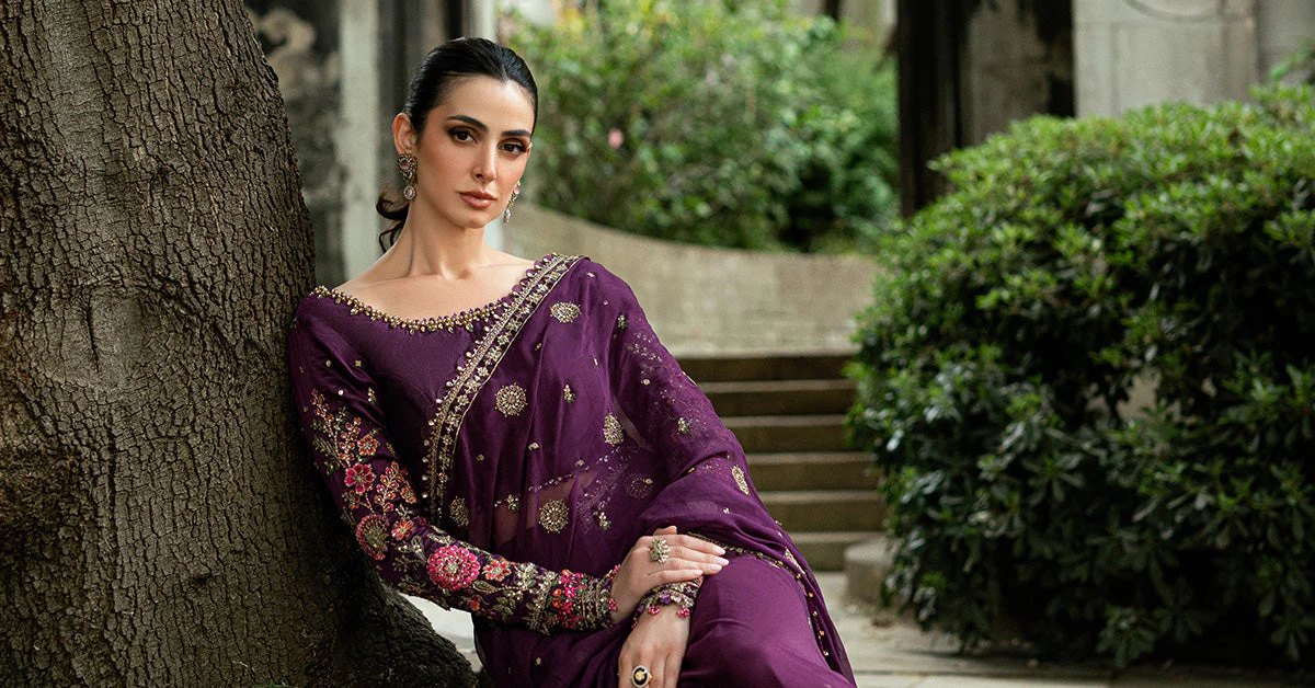 MARIA.B Soiree Luxury Formals – Embroidered Chiffon Saree WF-09-01 - Image 8