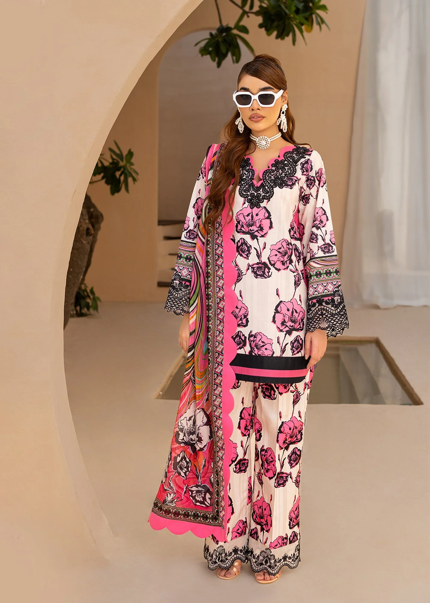 Maria Osama Khan Raya Lawn Collection – Electric Pink (MR-01) - Image 4