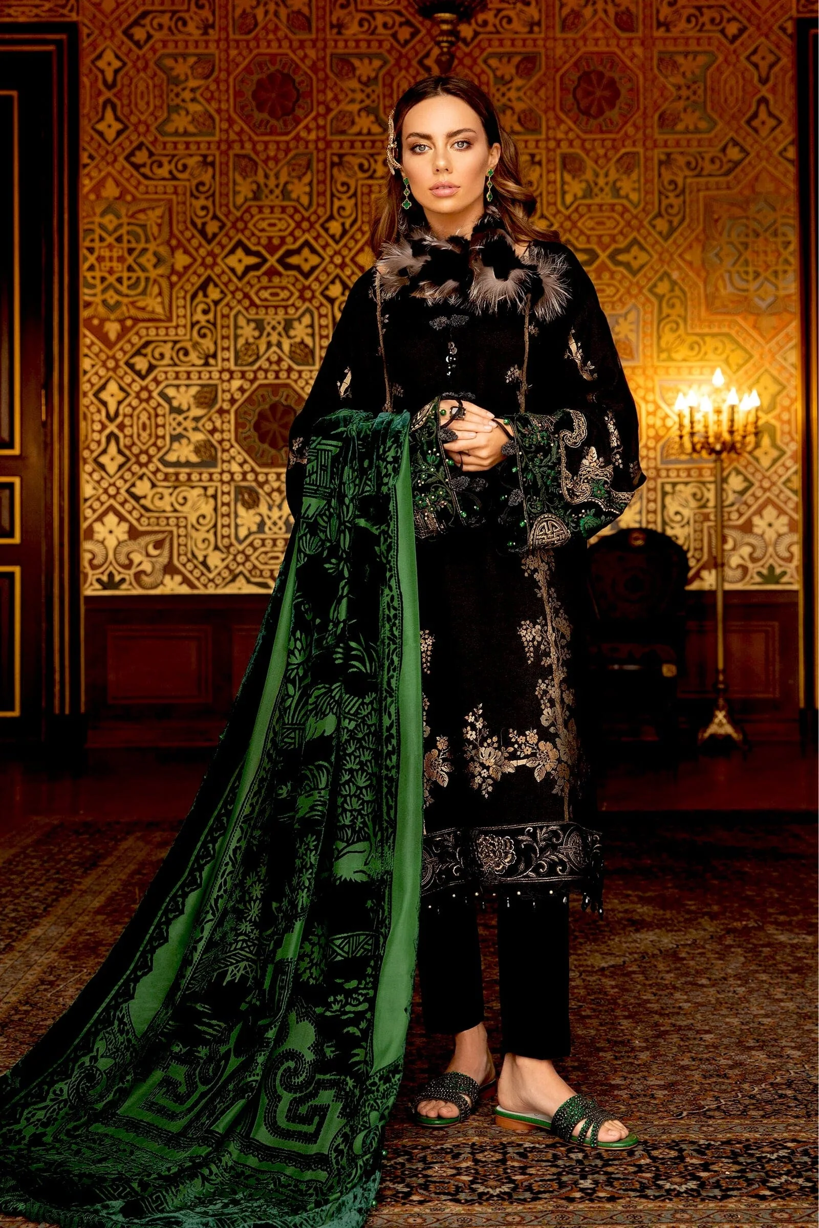 MARIA.B. Linen Winter Collection '21 – DL-907-Black and Emerald Green - Image 2