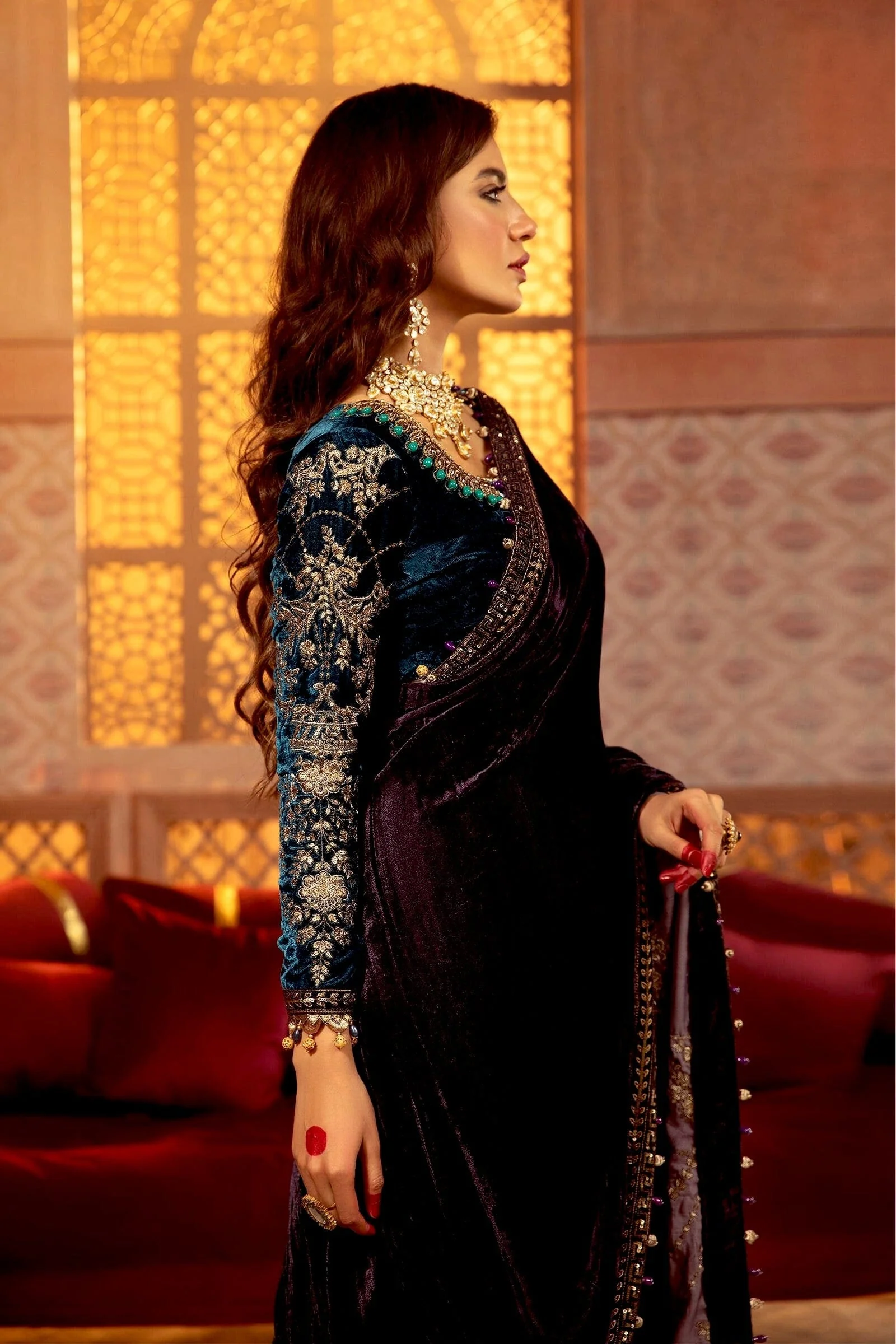 MARIA.B Luxury Velvet Collection – VEL-20-101-Teal and Plum - Image 5