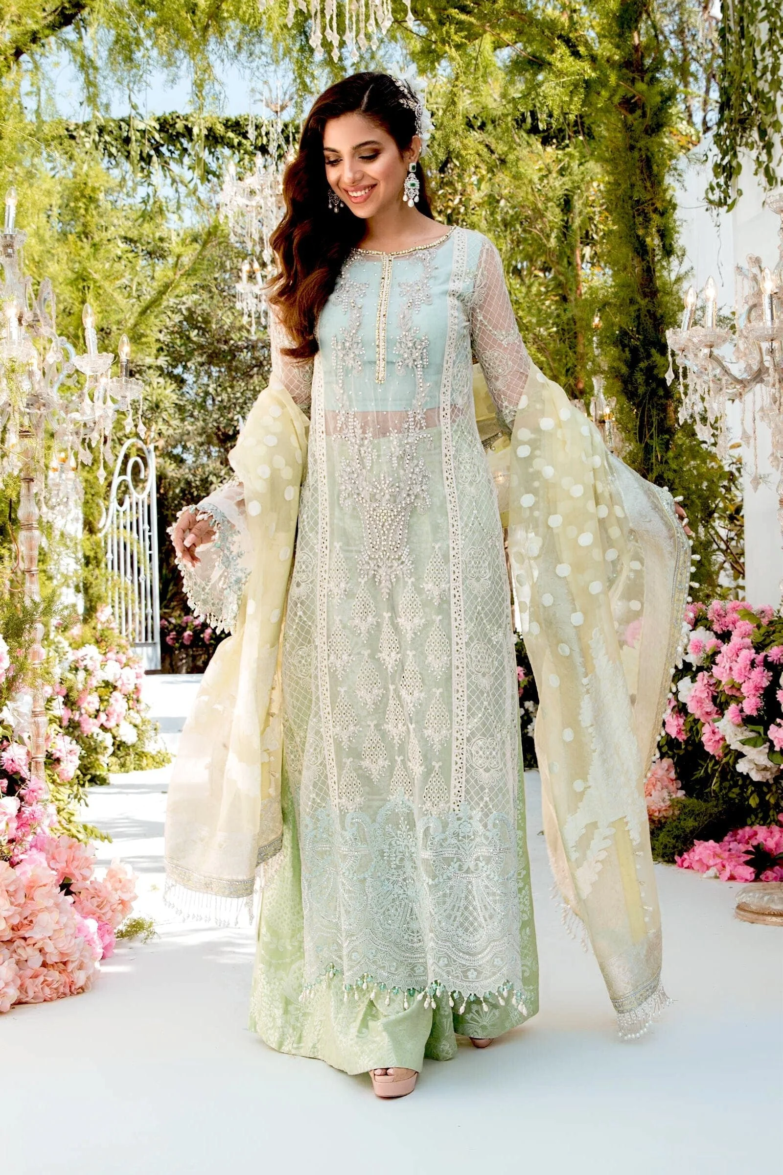 MARIA.B MBROIDERED Eid Collection 2021 – Sky blue, Mint green and Lemon (BD-2102) - Image 2