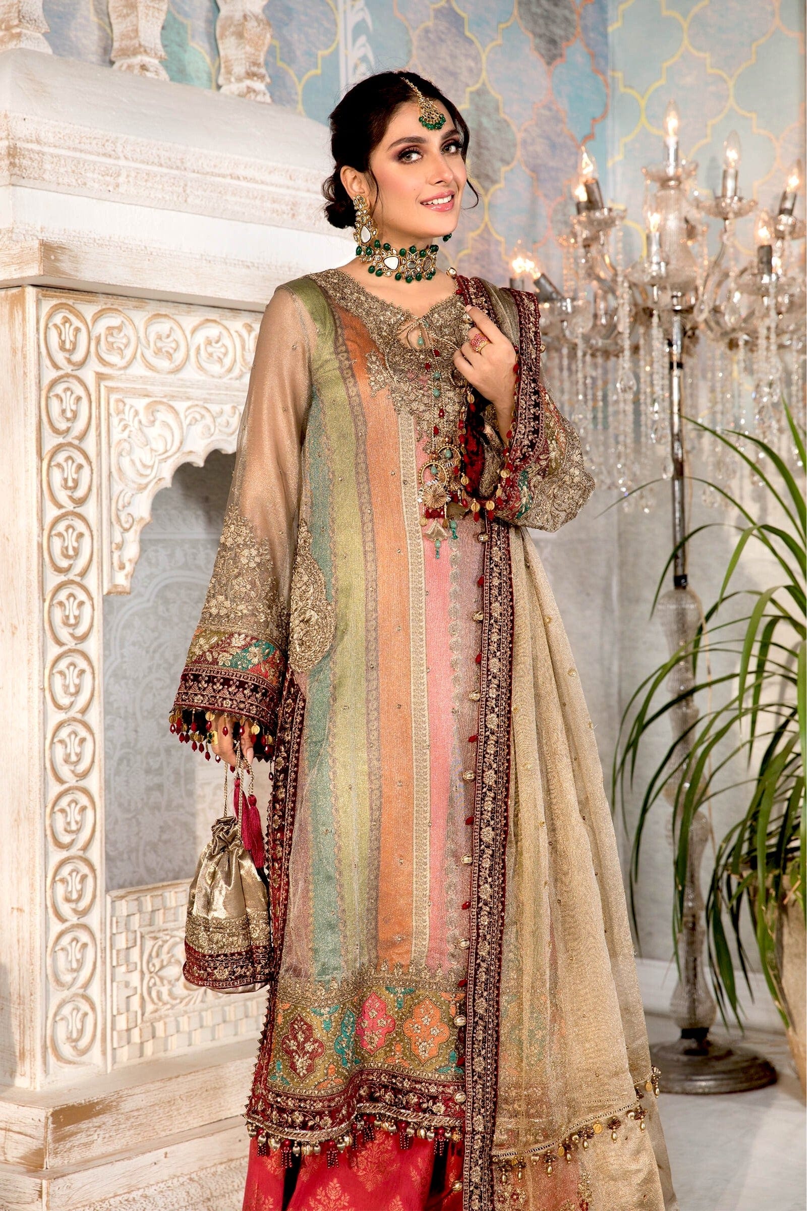 MARIA.B Mbroidered Heritage Edition โ21 โ Bronze, Maroon and Carrot pink (BD-2207) - Image 3