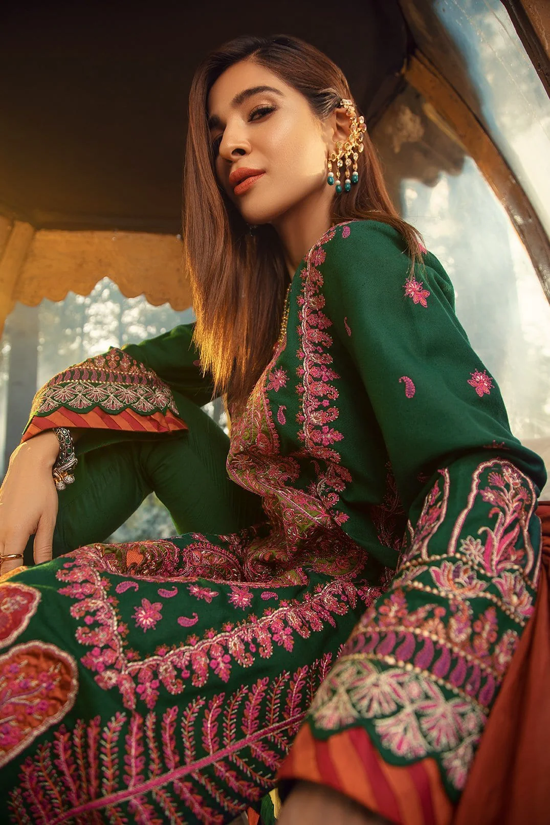 Maryam Hussain Winter Collection (with Shawl) – Emrald - Image 4