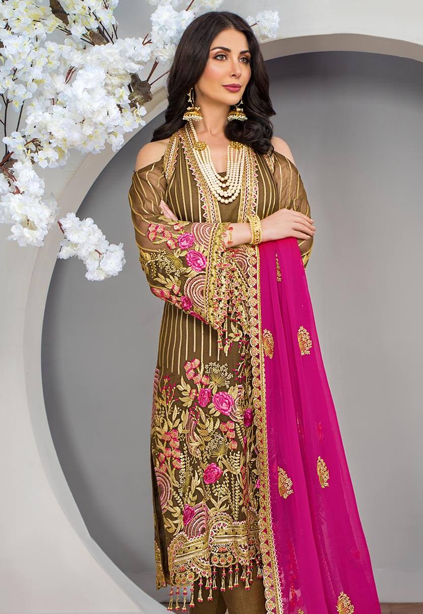 Maryam's Gold Luxury Embroidered Chiffon Collection Vol 6 – MG-65 Leilani - Image 3