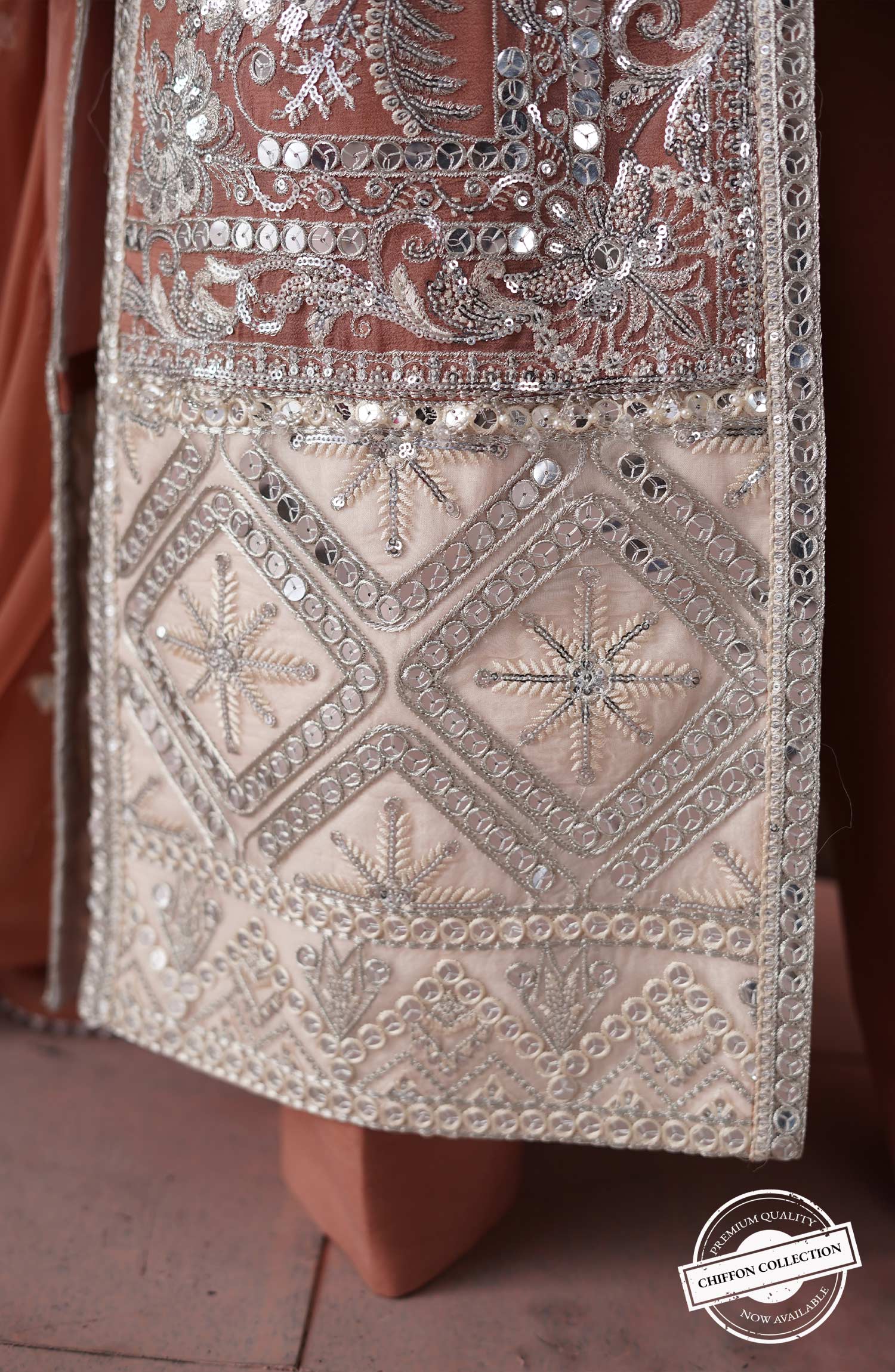 Maryum N Maria Naqsh Chiffon Formal Collection – The Peach Tree (QFG-0018) - Image 4