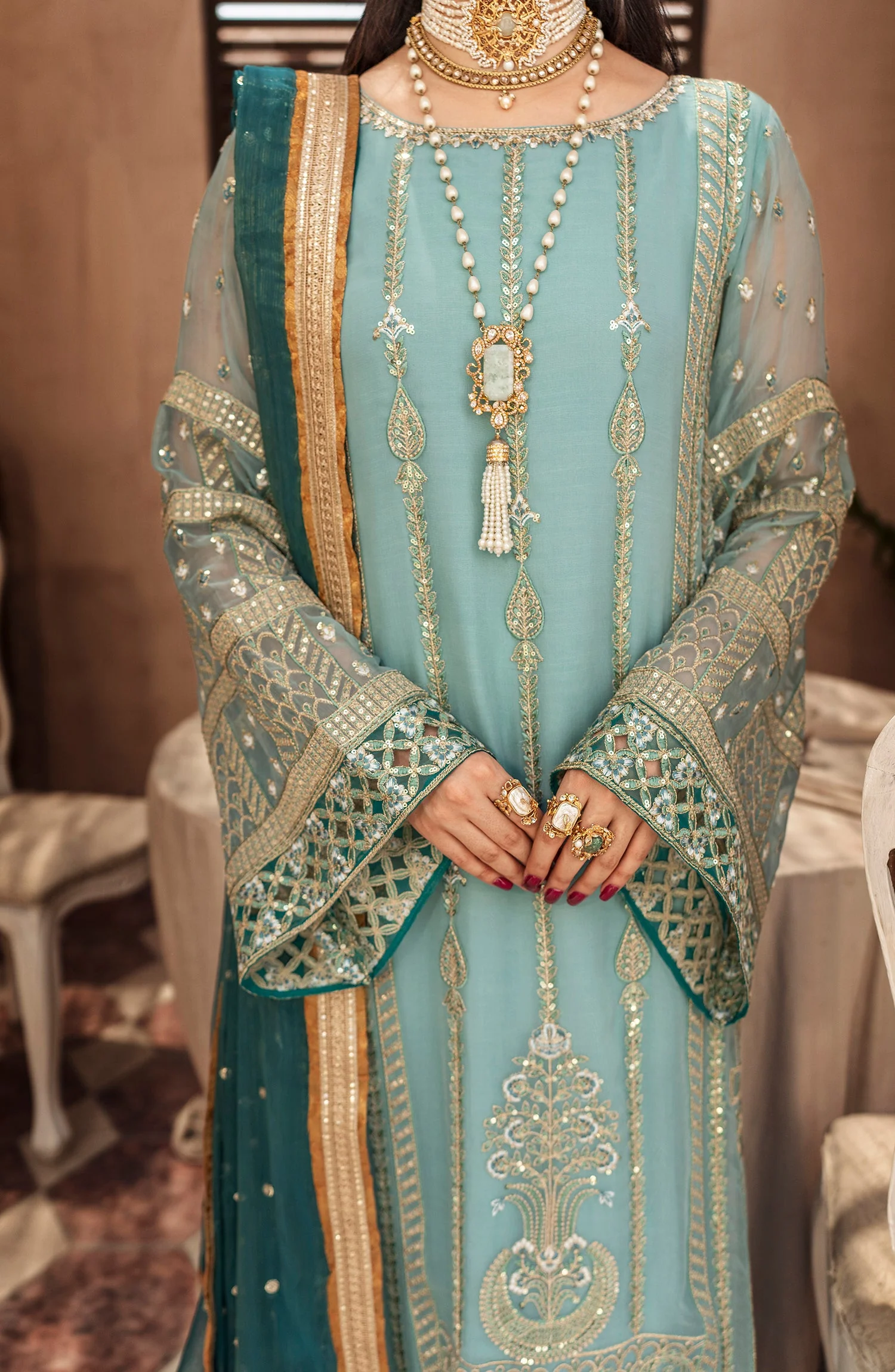 Mashq Zainab by Maryum N Maria Luxury Formal Collection – Formal Dress - Shimmer Moss (QFD-0068) - Image 4