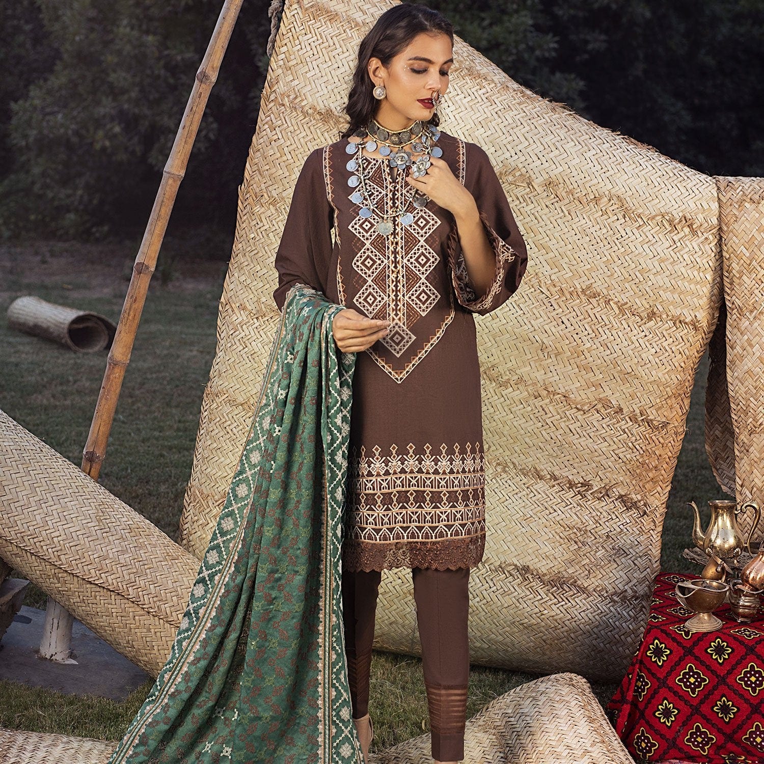 Maya by Nureh Embroidered Khaddar Winter Collection (with Shawl) – MEHAR NW 03 - Image 4