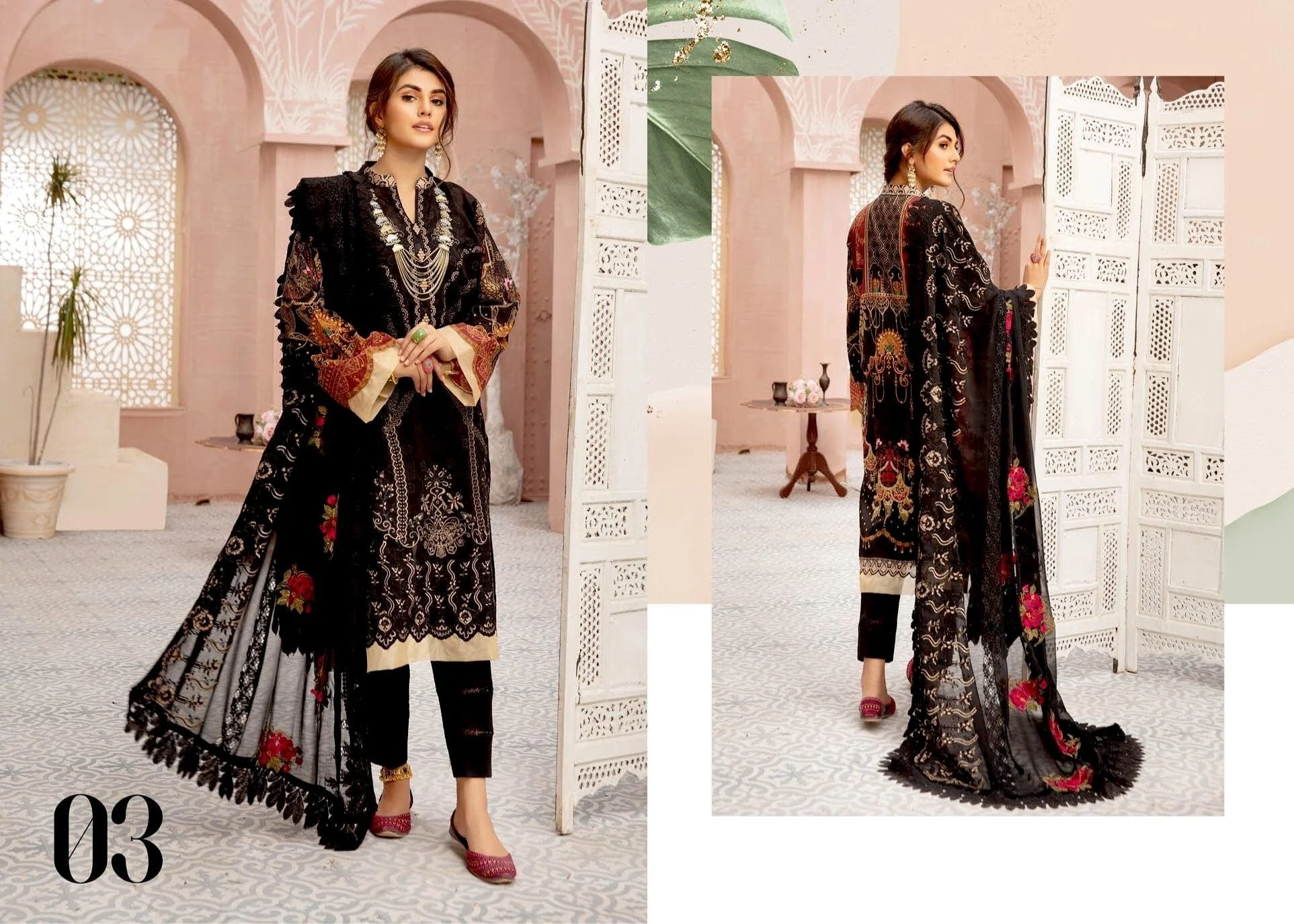 Mina Naqsh by Riaz Arts · Swiss Print with Signature Embroidered Dupatta – D03 - Image 4