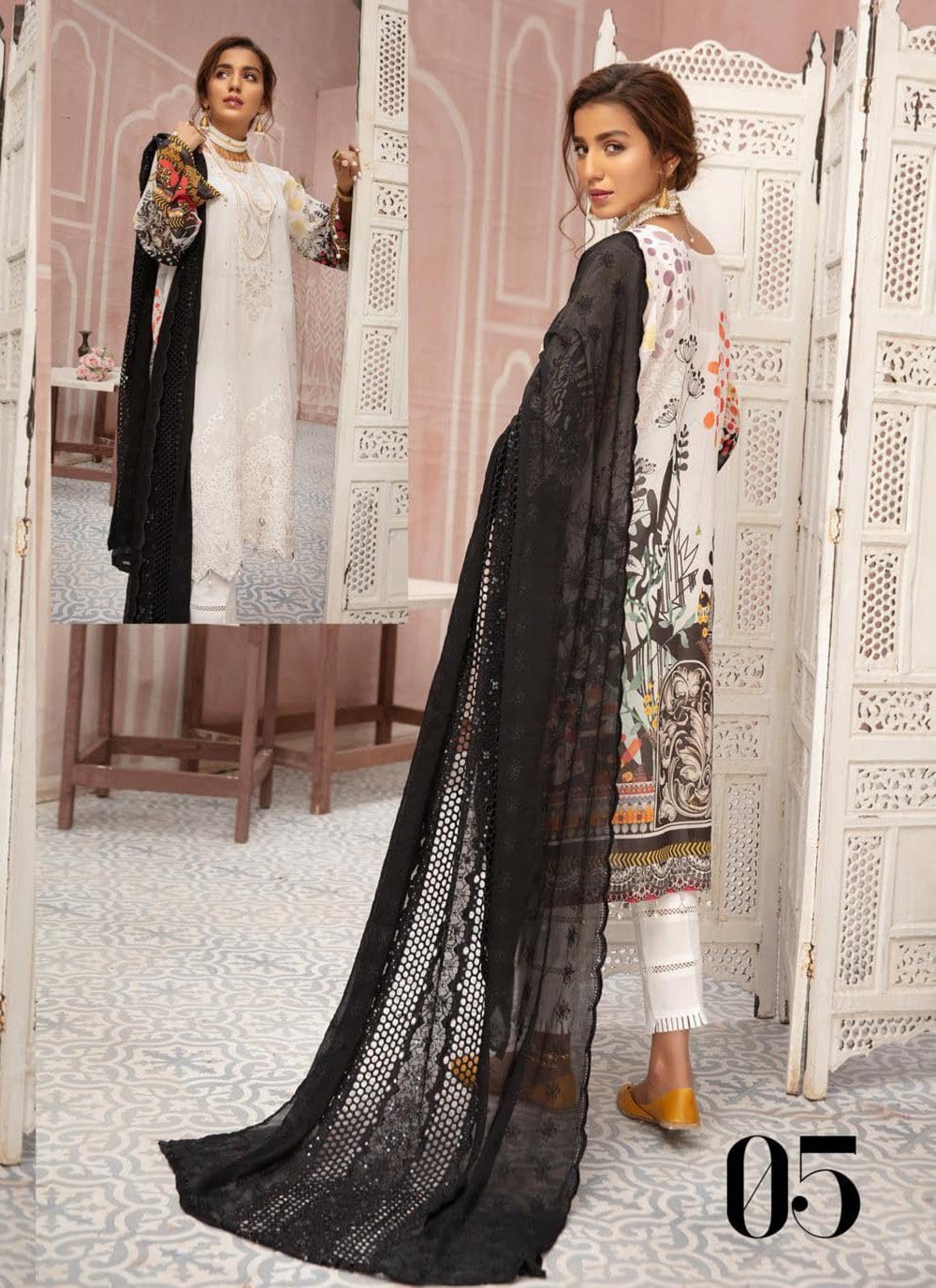 Mina Naqsh by Riaz Arts · Swiss Print with Signature Embroidered Dupatta – D05 - Image 3