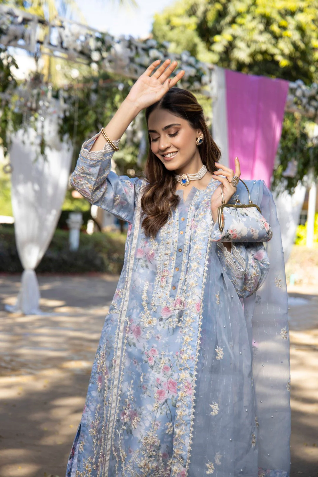 Miraas Semi-Stitched Festive Formals with Clutch – D-4 - Image 11