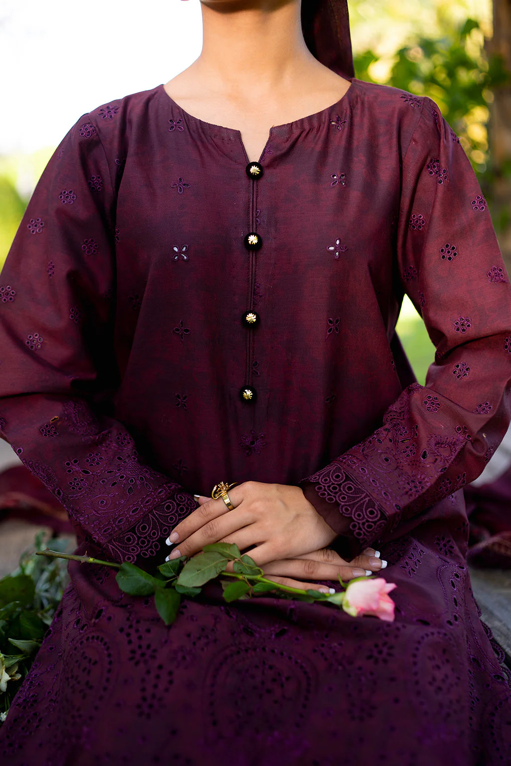 Neeshay Summer Lines Prinkari Lawn – CRIMSON - Image 7