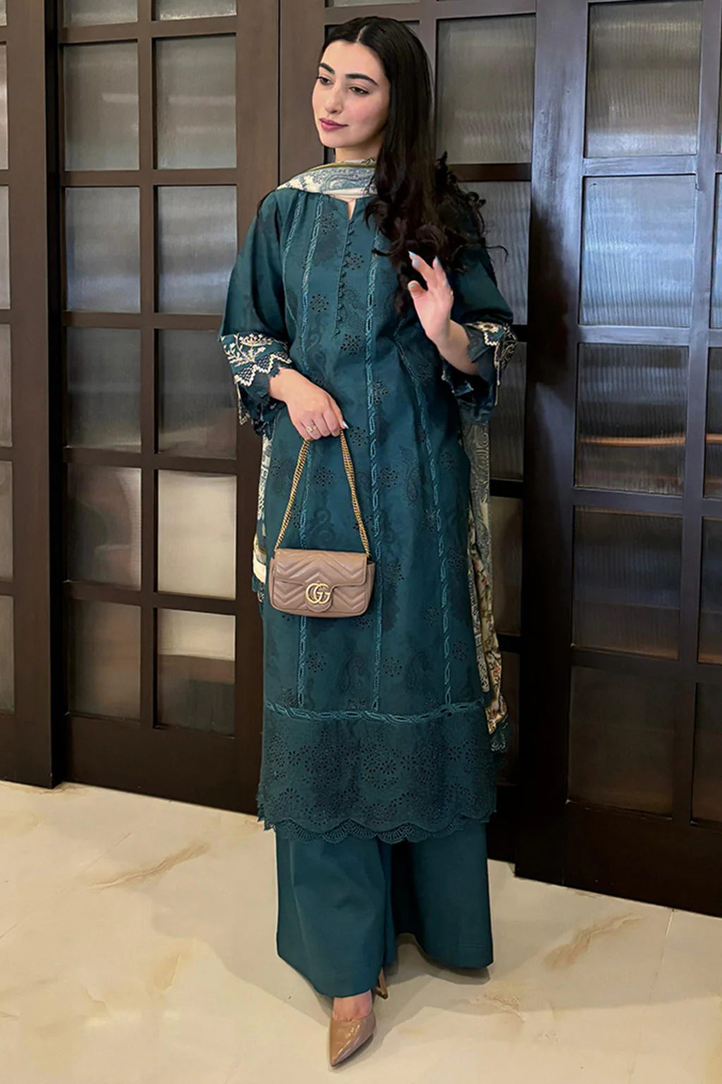 Neeshay Summer Lines Prinkari Lawn – LAGOON - Image 4