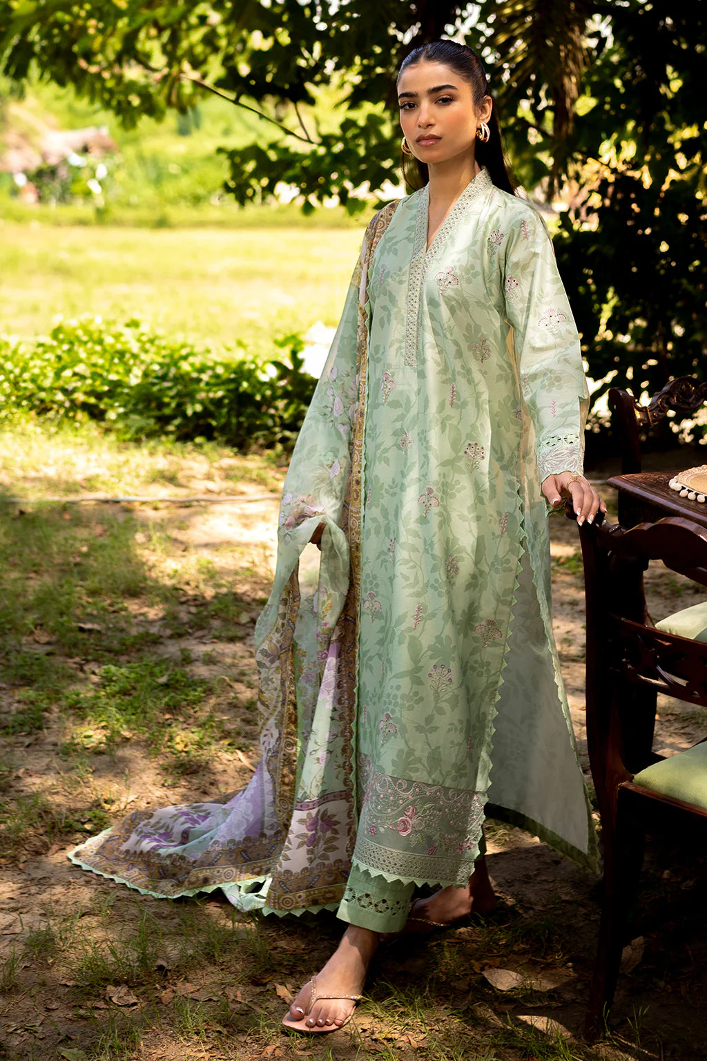 Neeshay Summer Lines Prinkari Lawn – SAGE BRUSH - Image 7