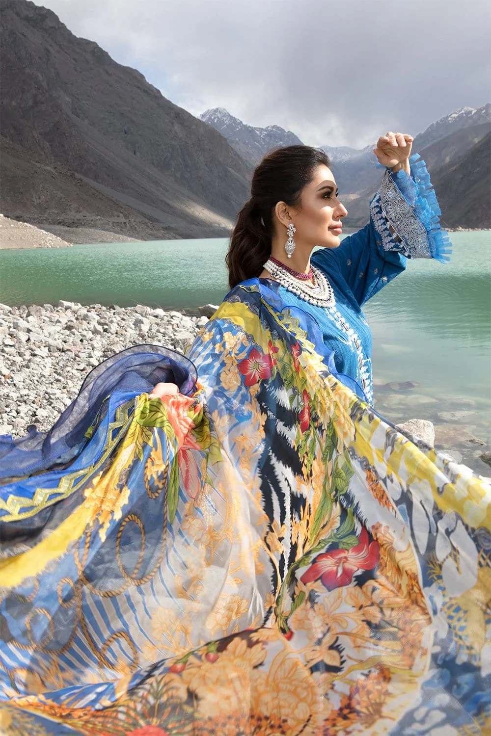 Nisa Hussain Luxury Lawn Collection '21 – NHL03-BALEIN BLUE - Image 11