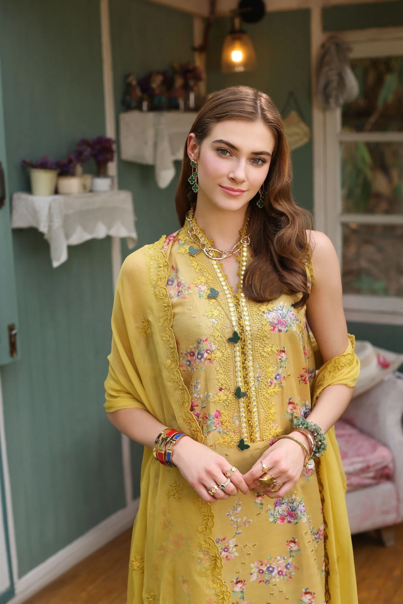 Noor by Saadia Asad Eid Luxe Printkari Lawn Collection – D5 Yellow - Image 4