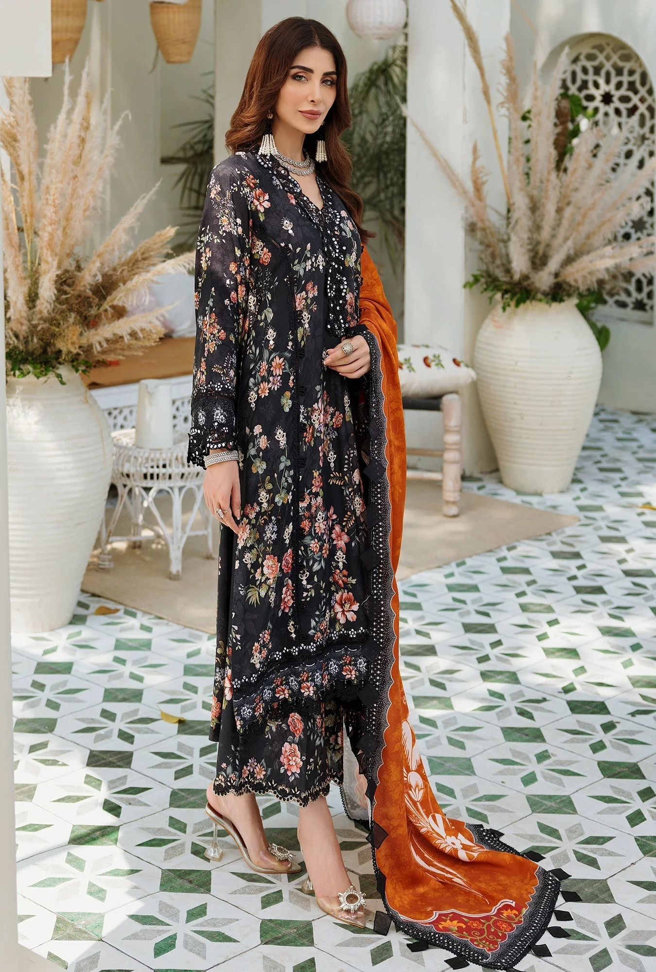 Noor by Saadia Asad Embroidered Prints Woolen Shawl Collection – D1-A-RUST-WOOD - Image 2