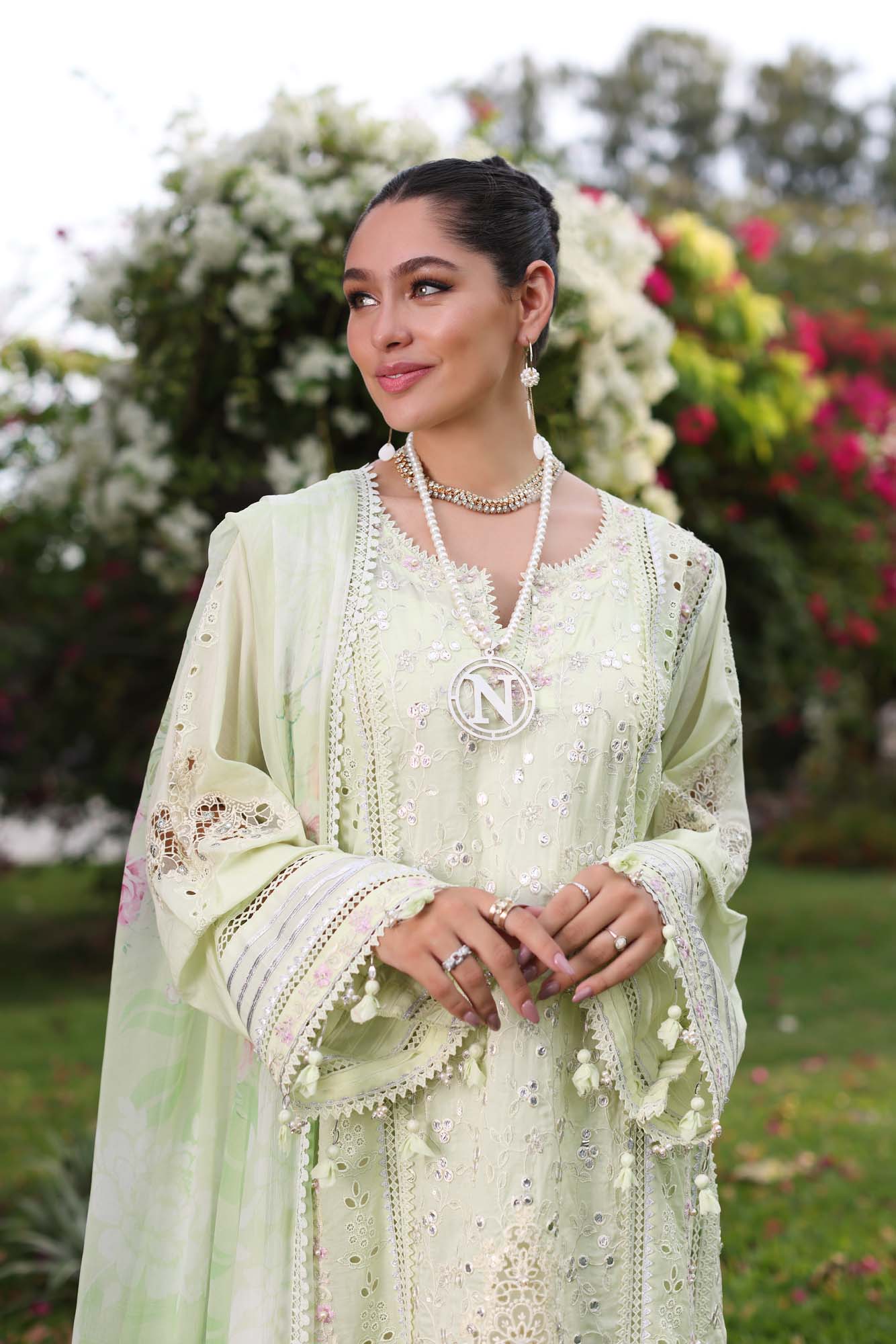 Noor by Saadia Asad Luxury Chikankari Lawn Collection – D11-B Mint Schifli - Image 2