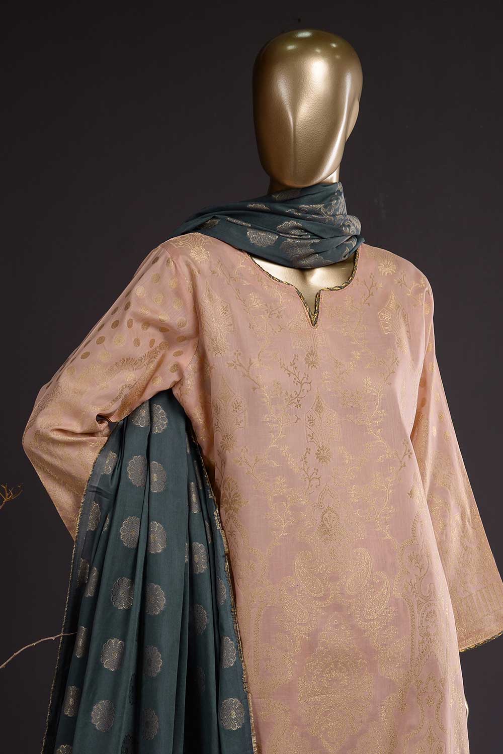 Peach by Rivaaj โ Jacquard Banarsi Lawn Dress โ BD-03 Golden Era - Image 4