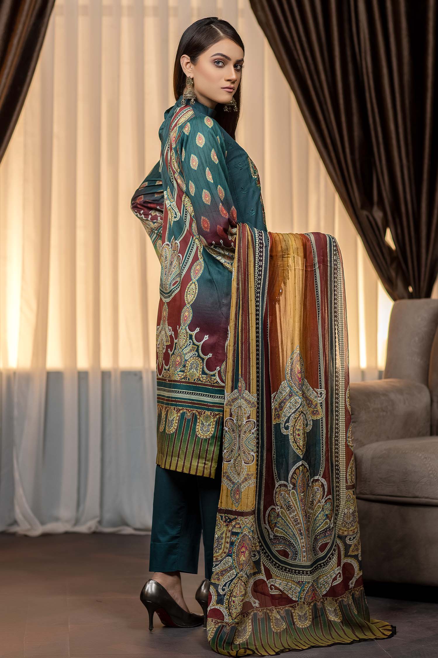 Rang e Bahar by Zebaish · Stitched Printed & Embroidered Lawn Suit – Blue Dianne - D01 - Image 3