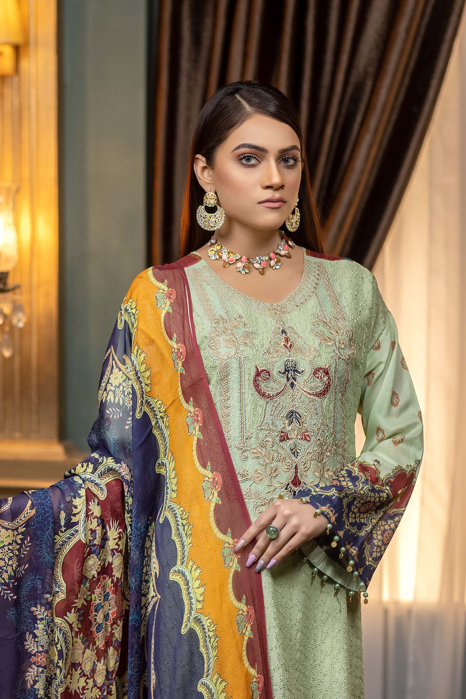 Rang e Bahar by Zebaish · Stitched Printed & Embroidered Lawn Suit – Clay Ash - D03 - Image 3
