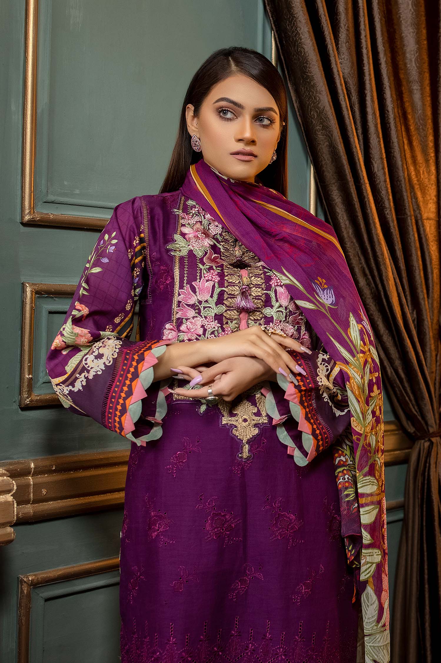 Rang e Bahar by Zebaish · Stitched Printed & Embroidered Lawn Suit – Deep Violet - D04 - Image 3