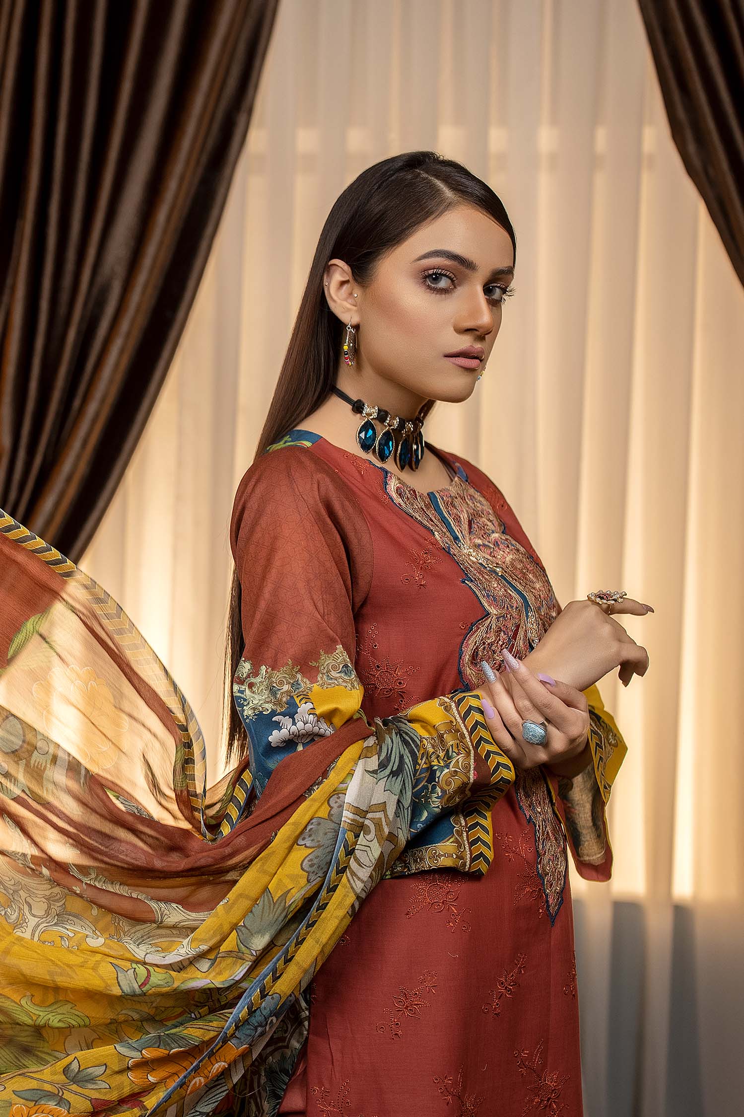 Rang e Bahar by Zebaish · Stitched Printed & Embroidered Lawn Suit – Moccaccino - D02 - Image 3