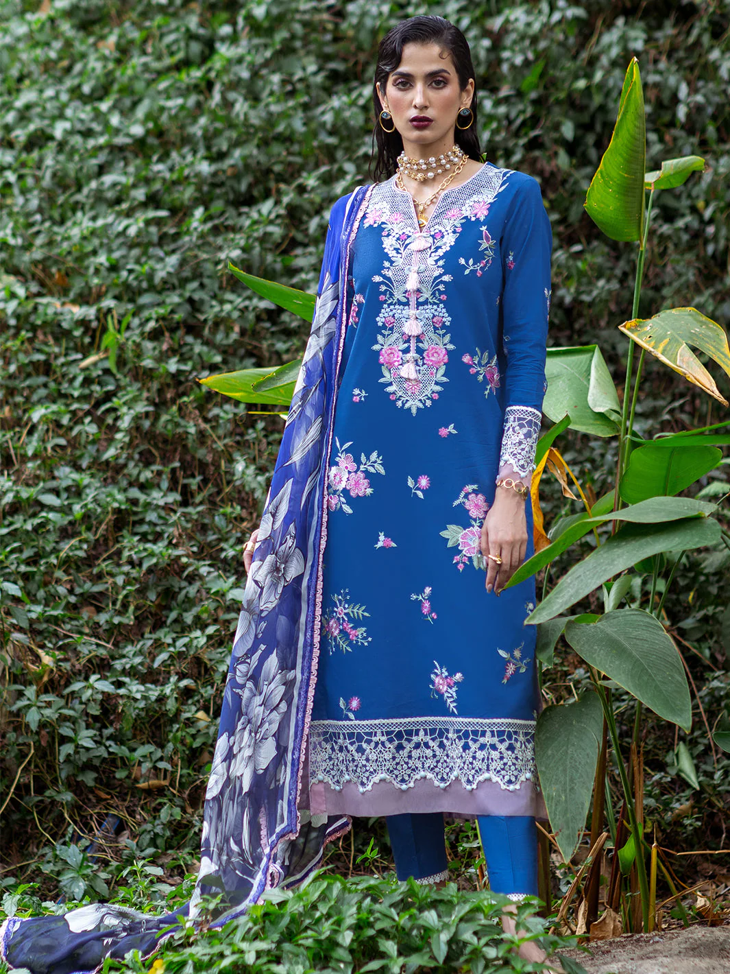 Roheenaz Dahlia Embroidered Lawn Collection – Bluebell - Image 9