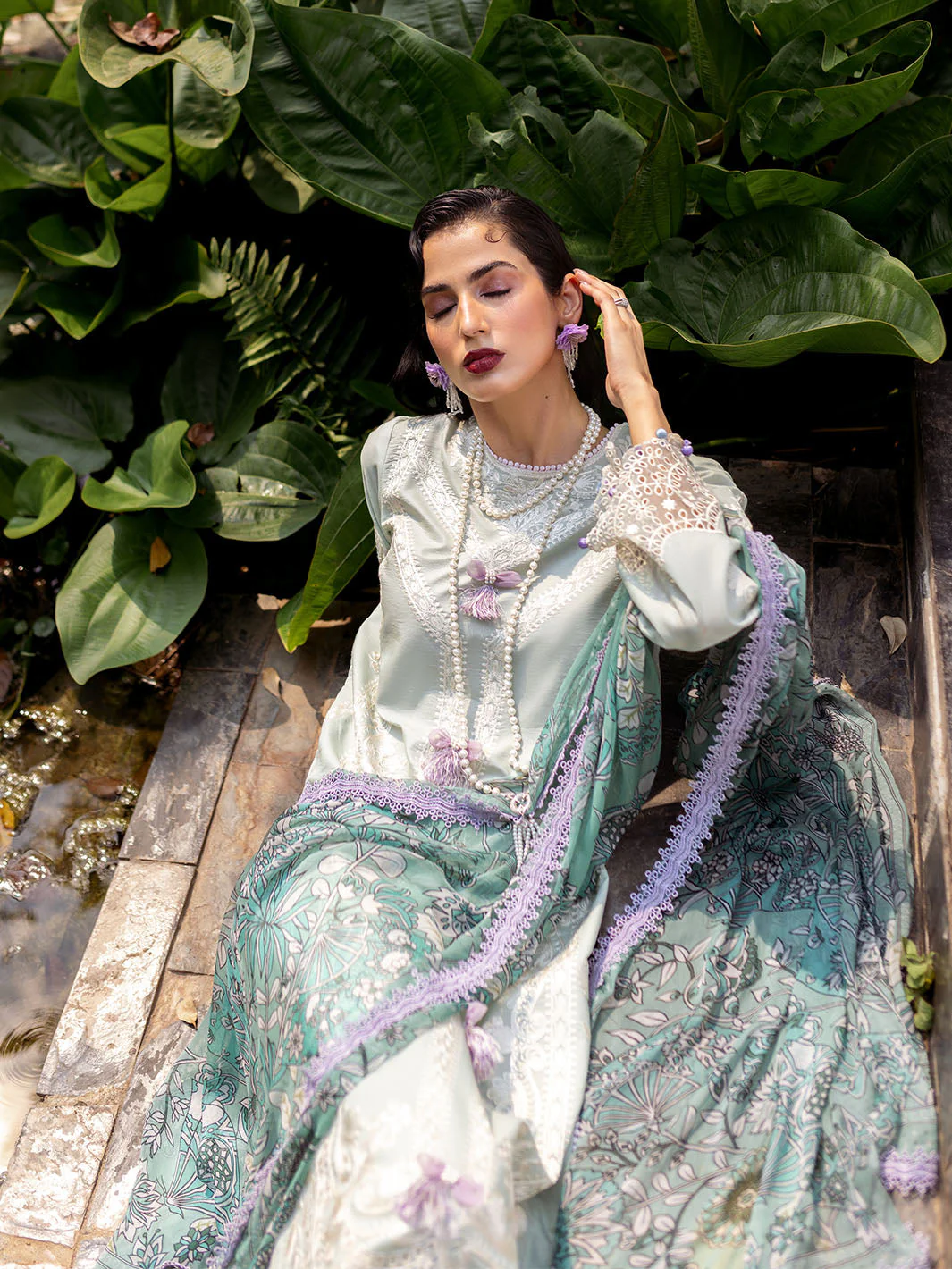 Roheenaz Dahlia Embroidered Lawn Collection – Gardenia - Image 3