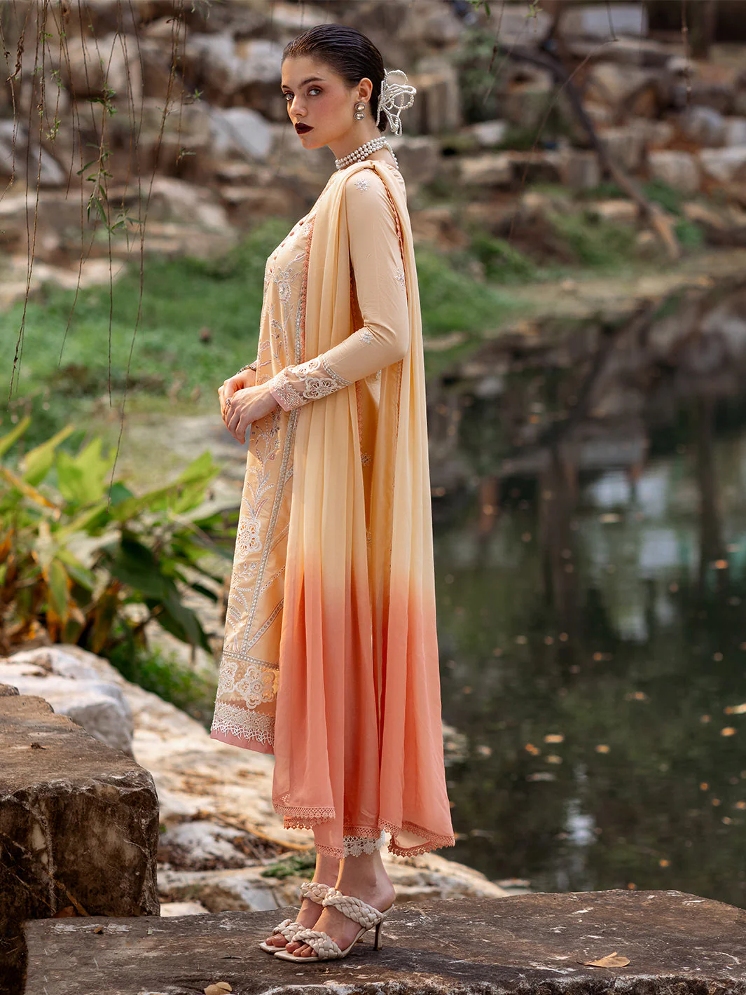 Roheenaz Dahlia Embroidered Lawn Collection – Magnolia - Image 5