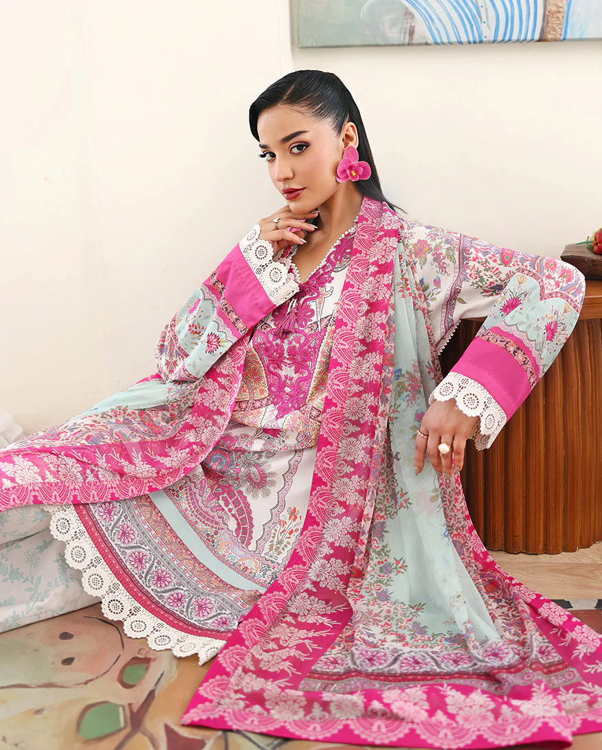 Roheenaz Eclat Garden Printed Lawn – Coral Hibiscus - Image 7