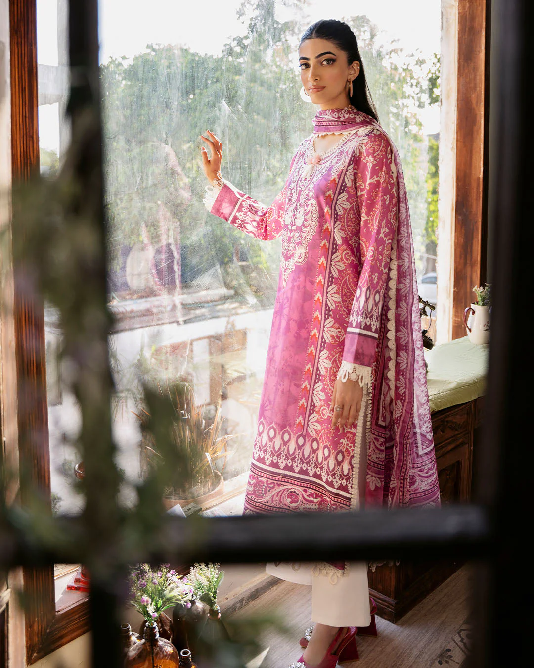 Roheenaz Flora Printed Lawn – Amaranth - Image 6
