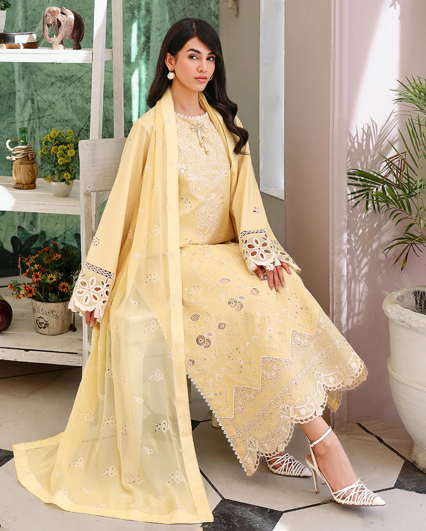 Roheenaz Veil of Summer Chikankari Lawn Edit – Lumiere Yellow - Image 6