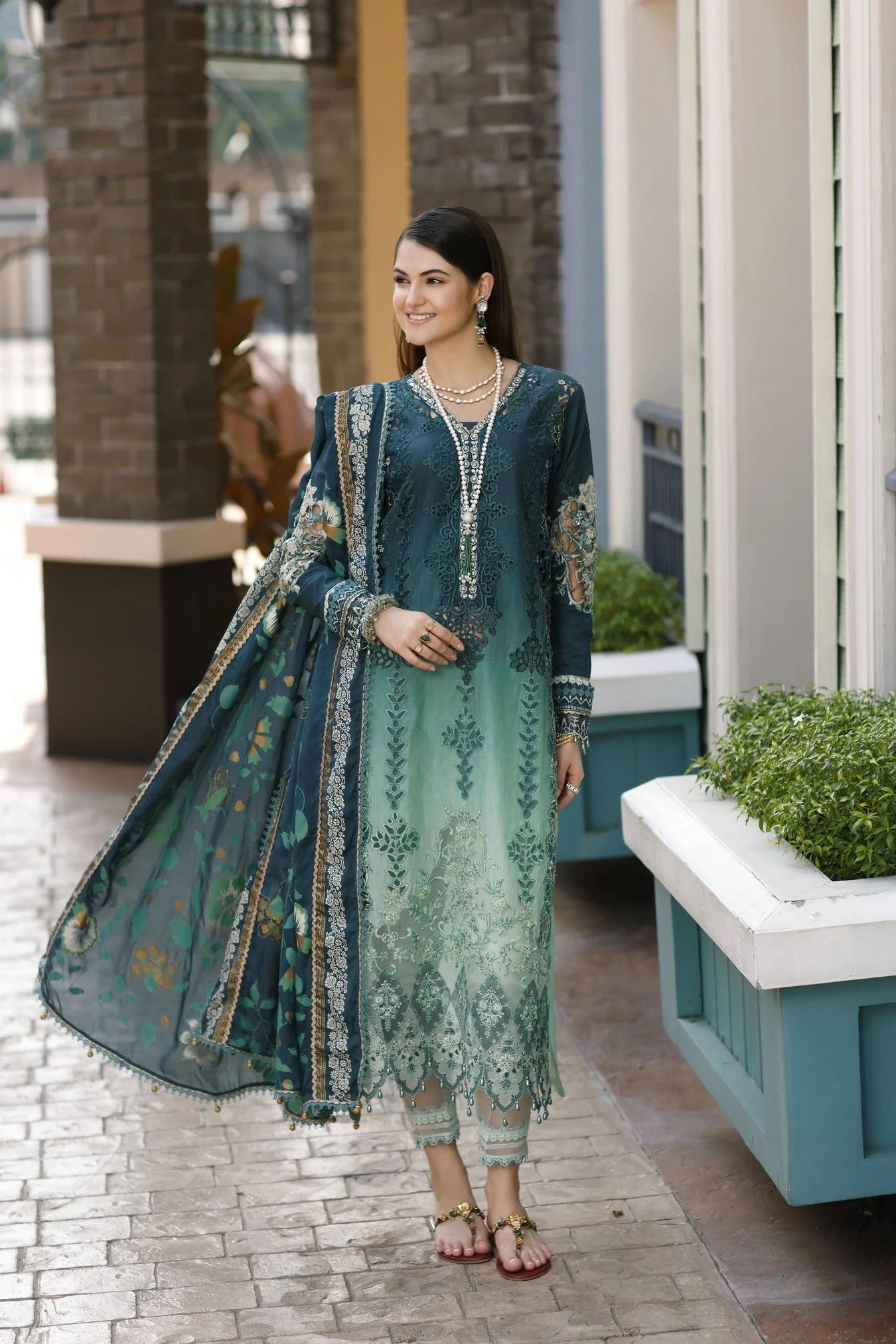 Saadia Asad Eid Handwork Schiffli Laserkari Lawn Collection 2023 – D3-Zalia - Image 2