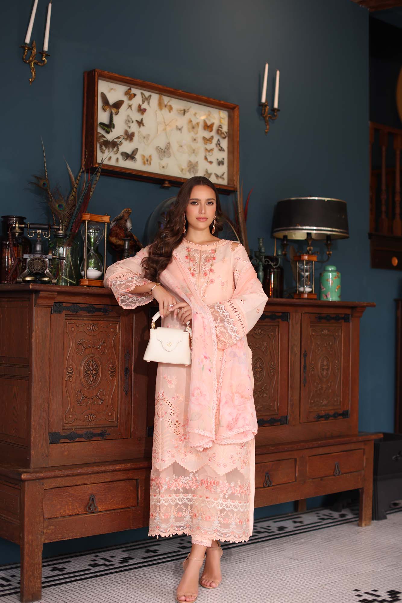 Saadia Asad Eid Luxury Schiffli Laserkari Lawn – D6- Peach - Image 3