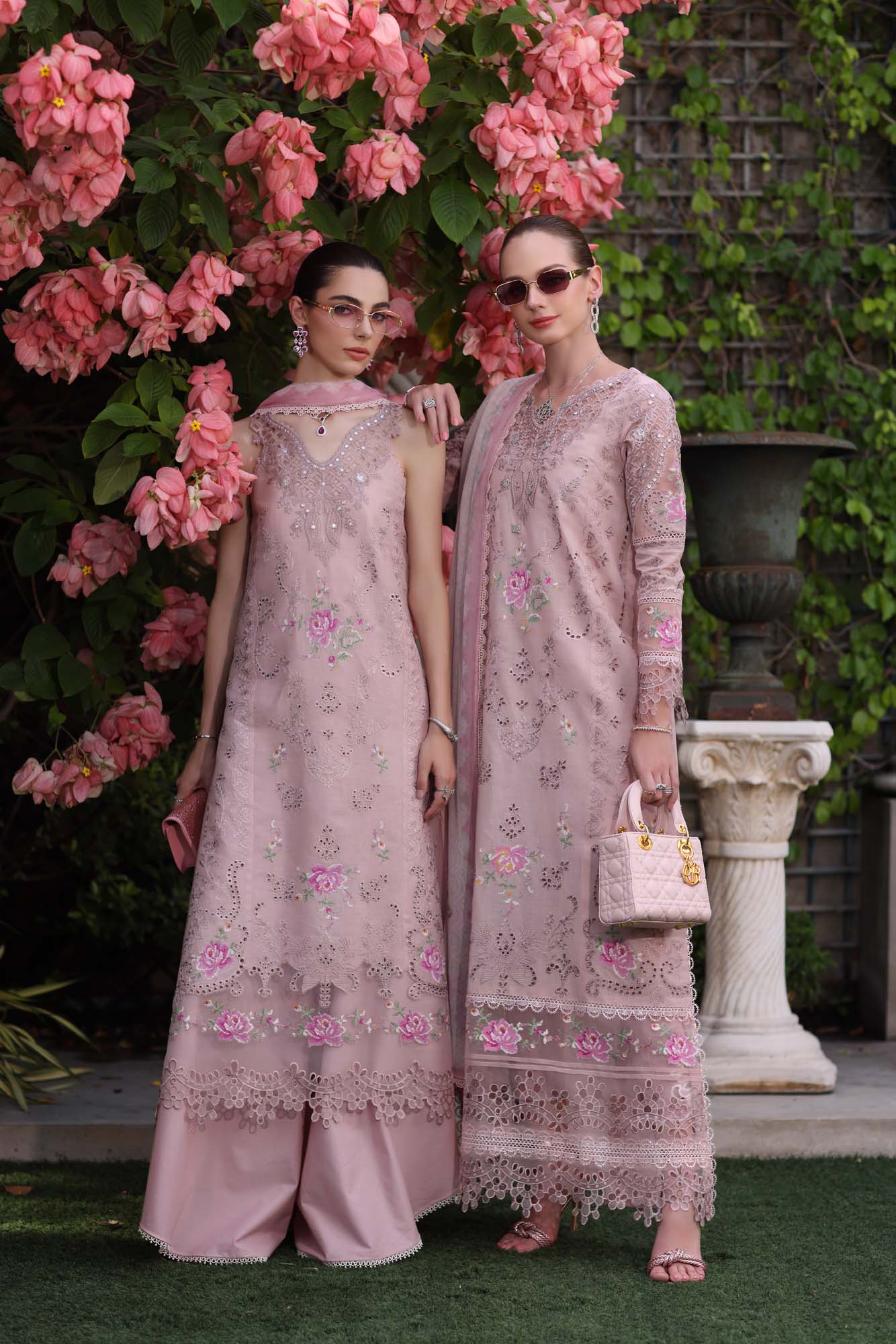 Saadia Asad Eid Luxury Schiffli Laserkari Lawn – D8- Pink - Image 2