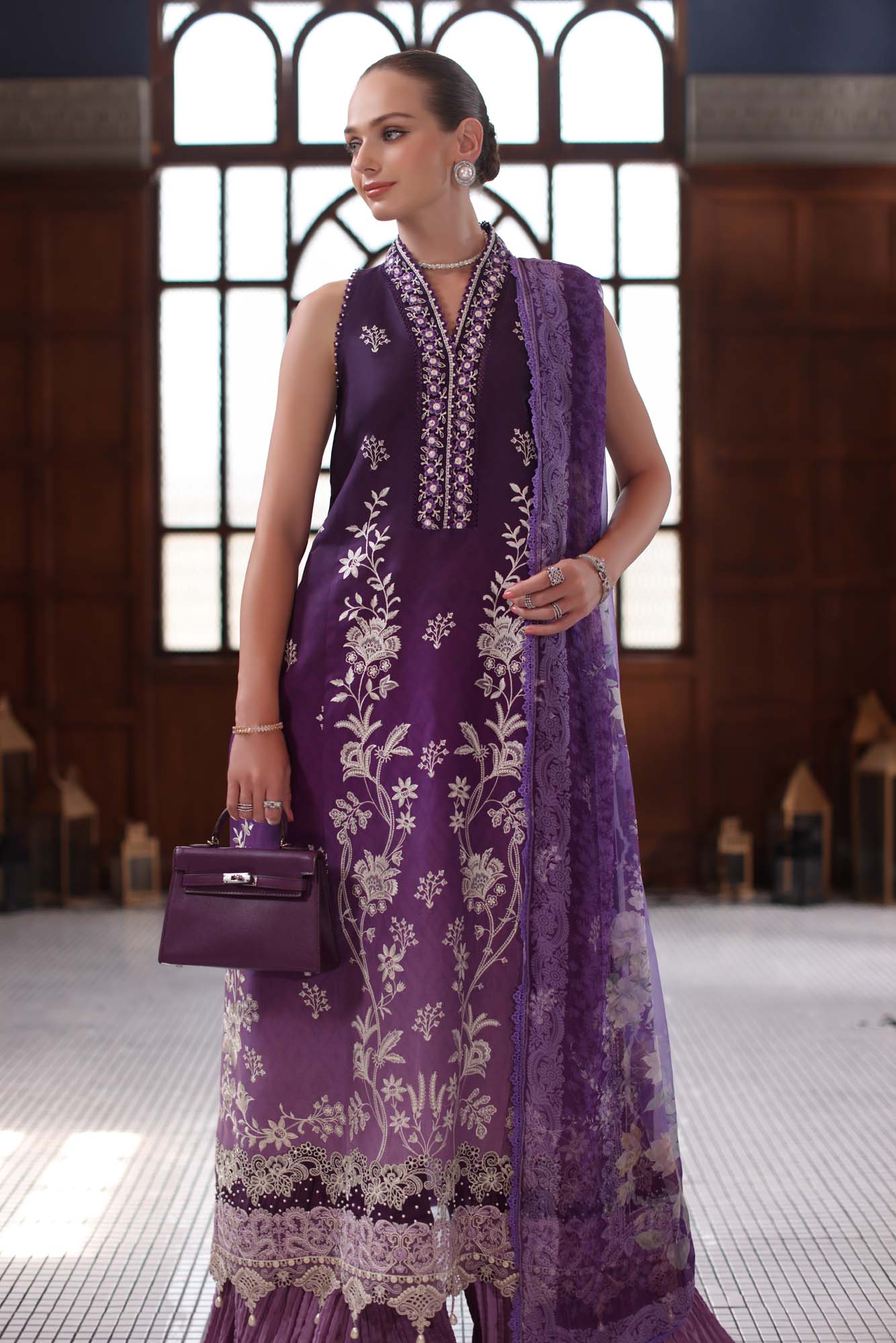 Saadia Asad Eid Luxury Schiffli Laserkari Lawn – D9- Purple