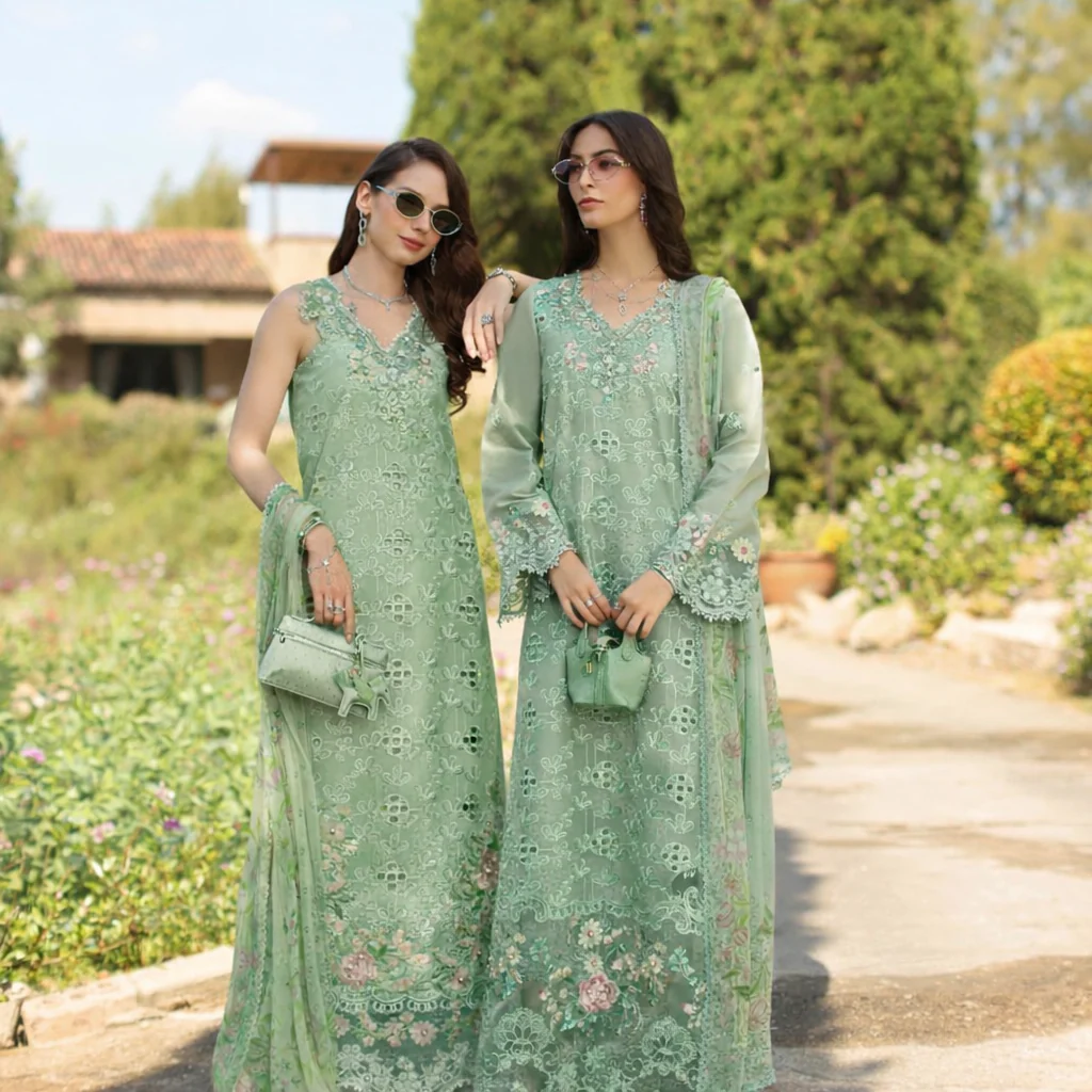 Saadia Asad Luxury Eid Schiffli Laserkari Lawn – D7 - B - Florine - Image 2