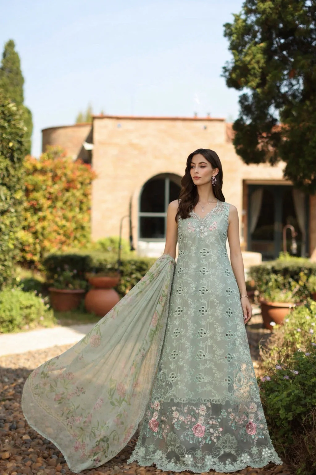 Saadia Asad Luxury Eid Schiffli Laserkari Lawn – D7 - B - Florine - Image 3