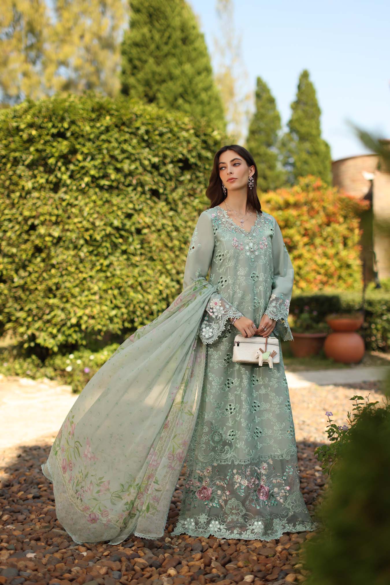 Saadia Asad Luxury Eid Schiffli Laserkari Lawn – D7 - B - Florine - Image 5