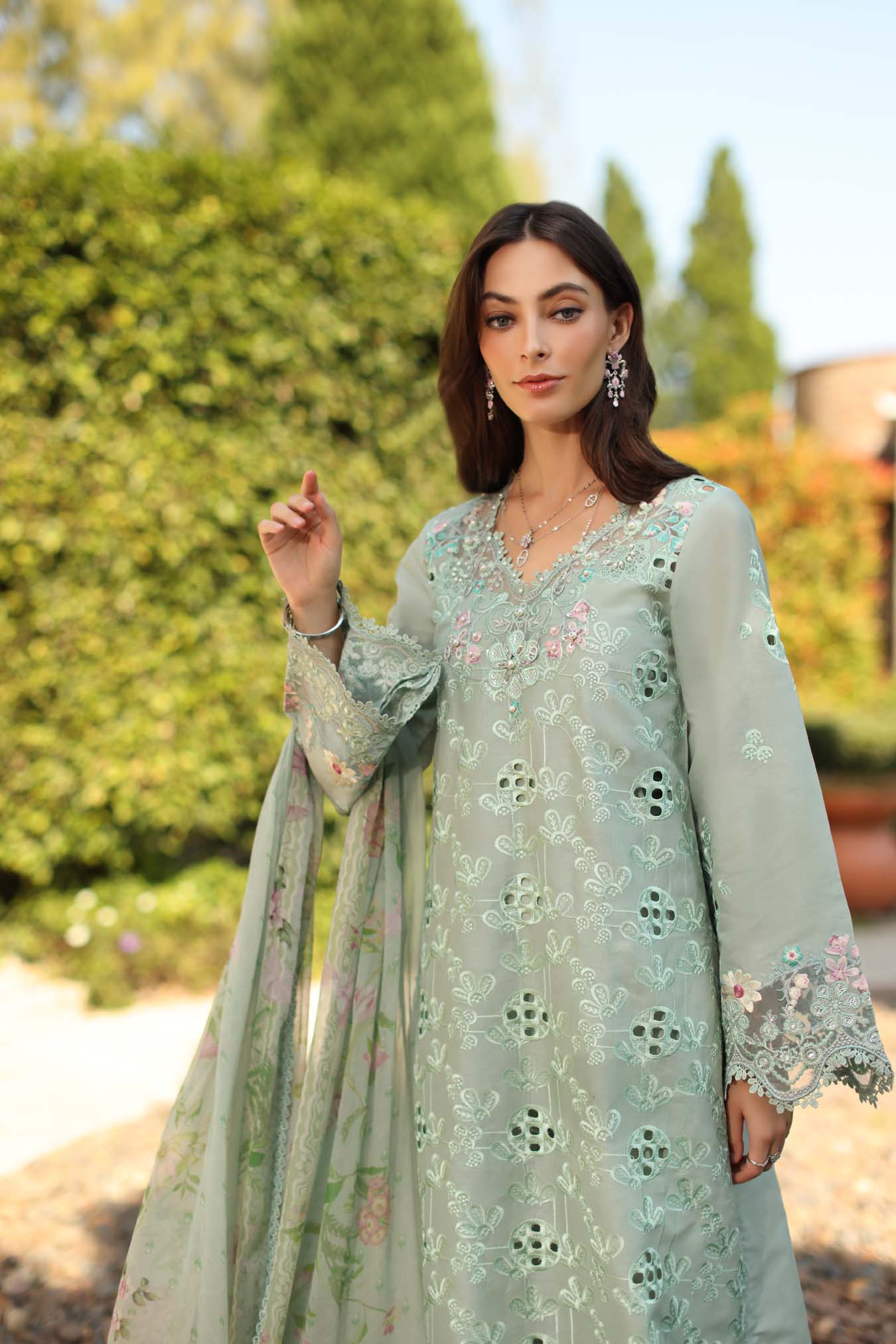 Saadia Asad Luxury Eid Schiffli Laserkari Lawn – D7 - B - Florine - Image 6